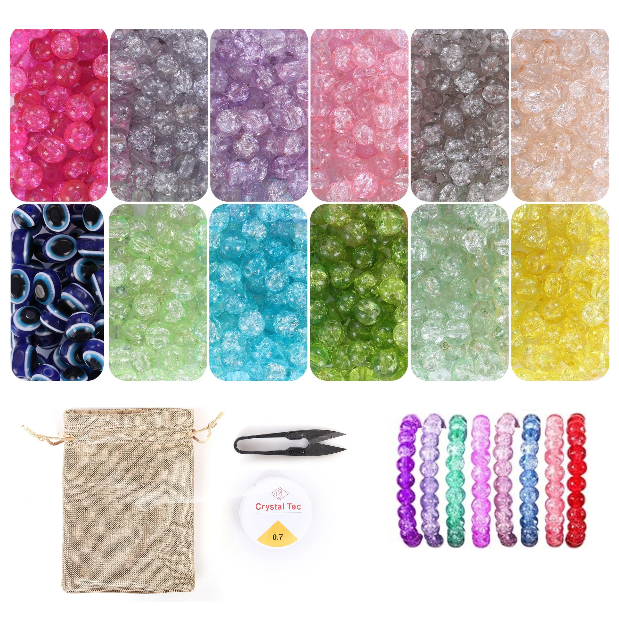 Ambitieux 600+ Glass Beads DIY Bracelet Making Craft kit for Girls and Boys Includes 11 Colors of Glass Beads, Evil Eye Beads, Thread Cutter, Elastic Thread, Jute Bag (Crackle Glass) (B0DG8MLDFK) Amazon Price History, Amazon Price Tracker