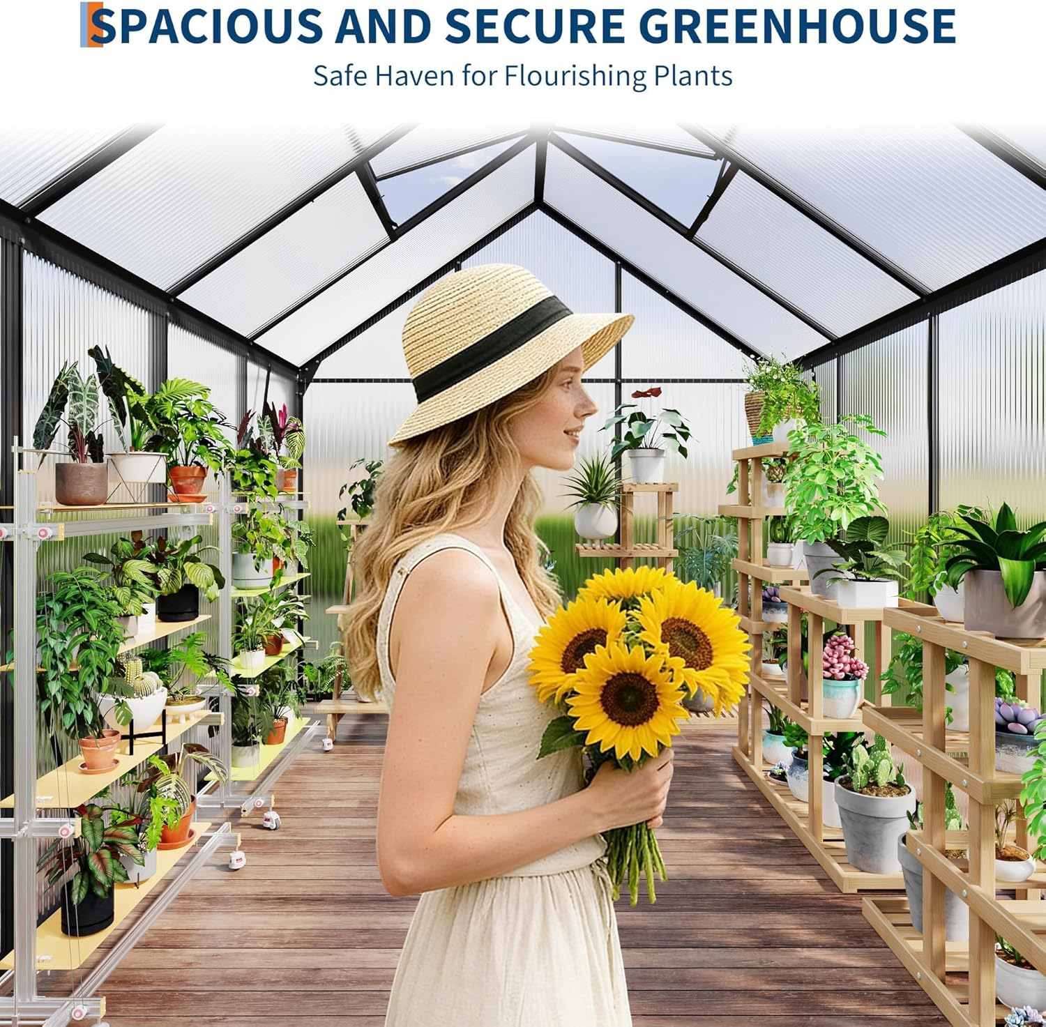 6x8 ft Outdoor Greenhouse, Heavy-Duty Large Walk in Polycarbonate Outdoor Greenhouse with Aluminum Frame, Sliding Door & Adjustable Roof Vent, for Backyard, Garden, Patio, for All Seasons, Black