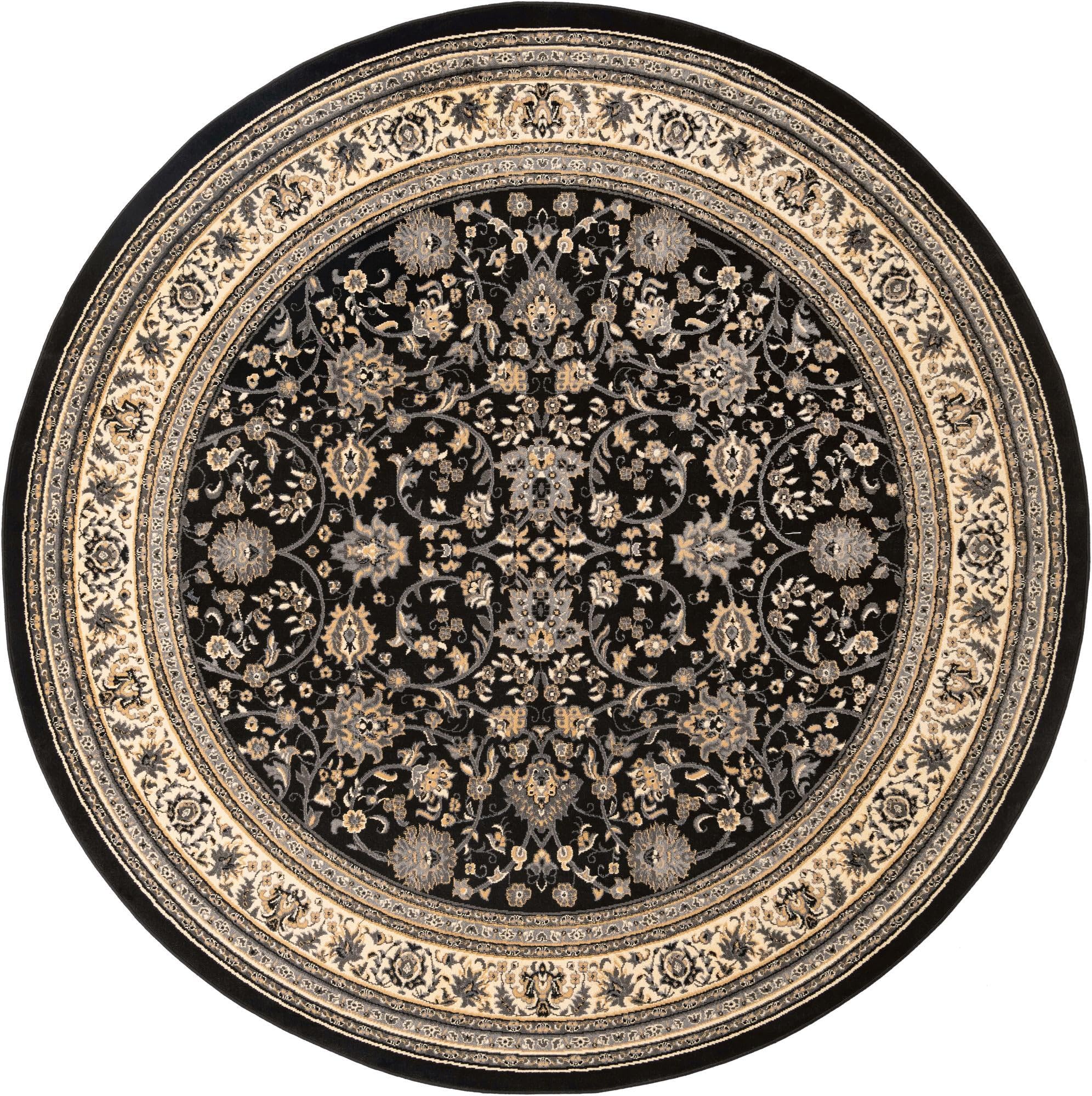 Rugs.com Yasmin Collection Rug – 10 Ft Round Black Medium-Pile Rug Perfect for Kitchens, Dining Rooms