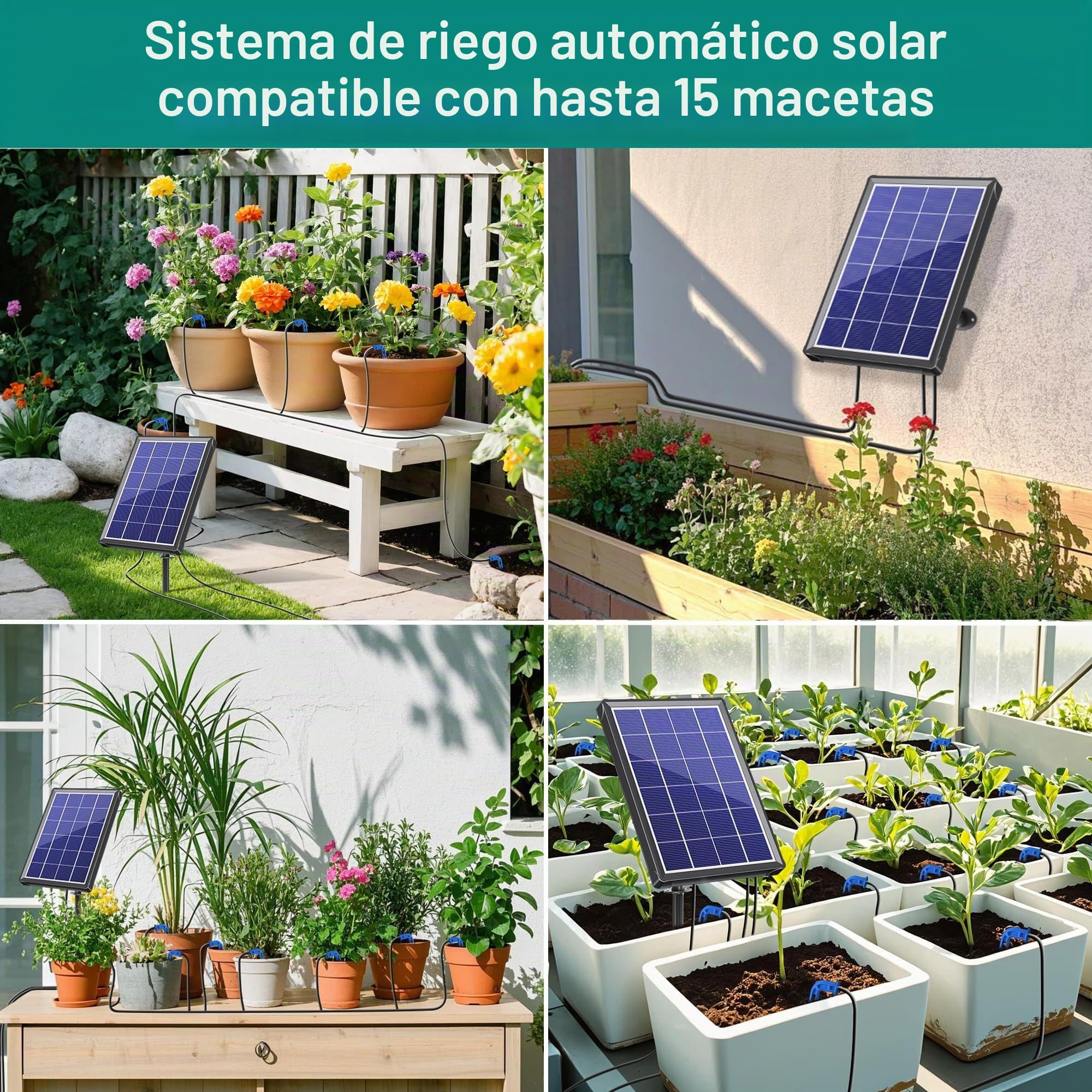 Biling Sistema de riego solar para jardín, riego automático, 15-20 plantas en maceta con panel de 3,5 W, manguera de 15 m, para balcón, jardín, invernadero, riego de vacaciones, sistema de riego de