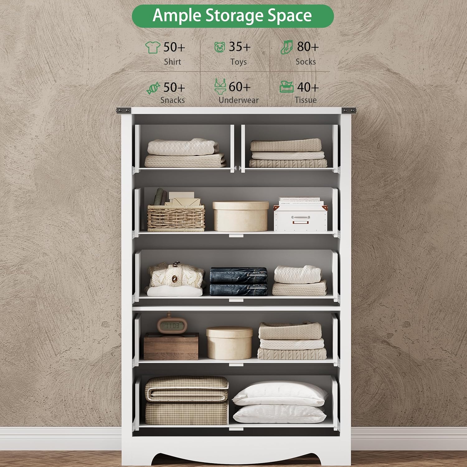 Dresser for Bedroom with 6 Drawers, 49" Tall Wood Chest of Drawers with Deep Drawers & Mental Handle, Modern Dresser TV Stand, Wooden Closet Storage Organizer for Living Room, Hallway, Entryway, White