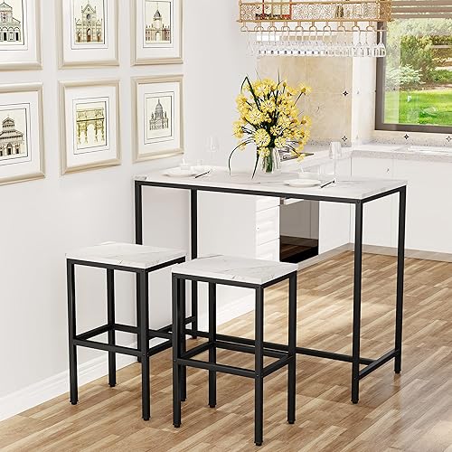 Miniatura 7 de AJLAUS - Juego de mesa de bar y sillas de 44 pulgadas mesa de bar con 2 taburetes juego de mesa de desayuno de cocina de 3 piezas para sala de estar