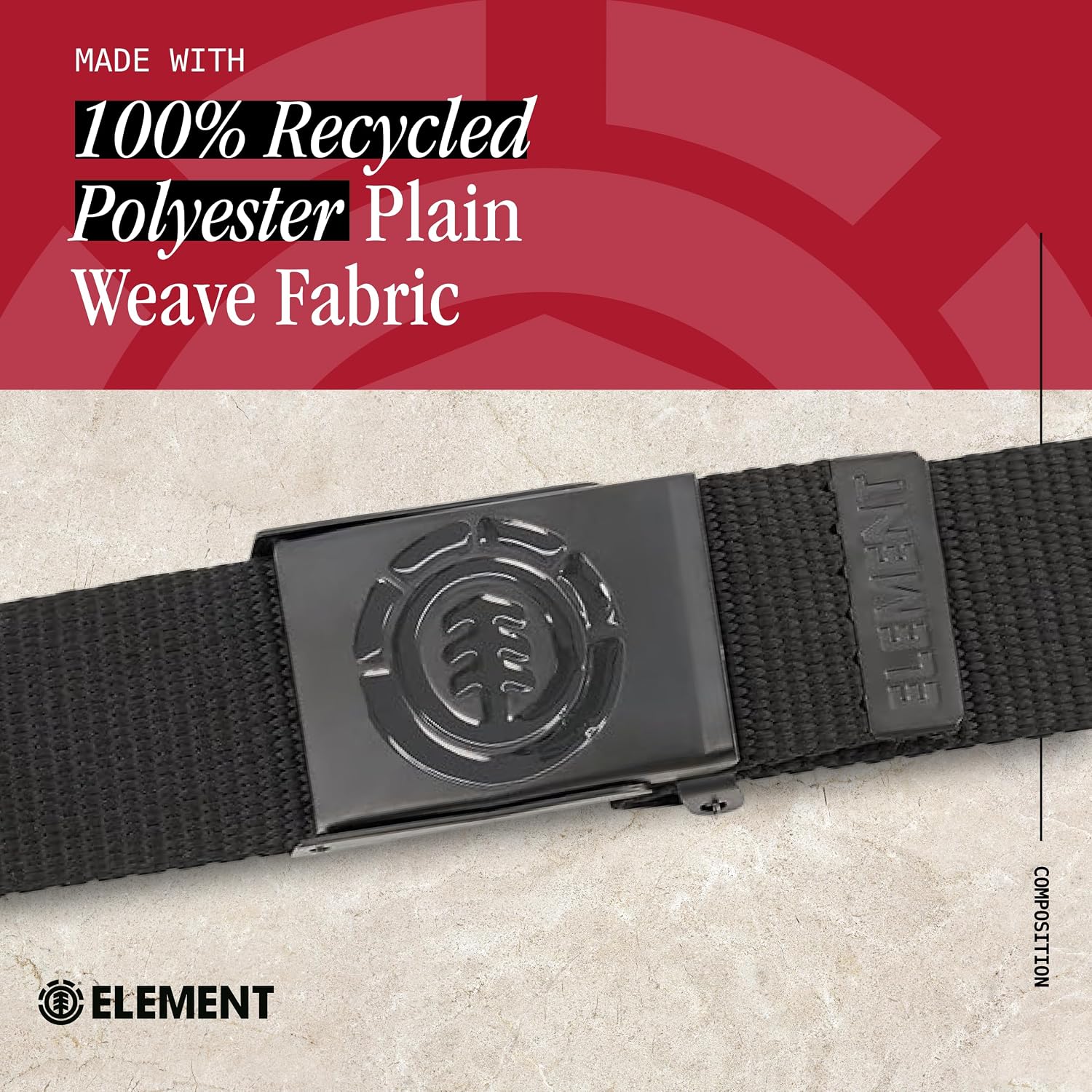 Element Unisex Adult Element Belt, Adjustable Fabric Belt for Men and Women With Metal Buckle