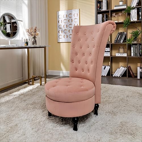 Miniatura 9 de Royal - Silla decorativa de terciopelo con respaldo alto para tocador con almacenamiento y tapicería de lujo, diseño retro y uso versátil para sala
