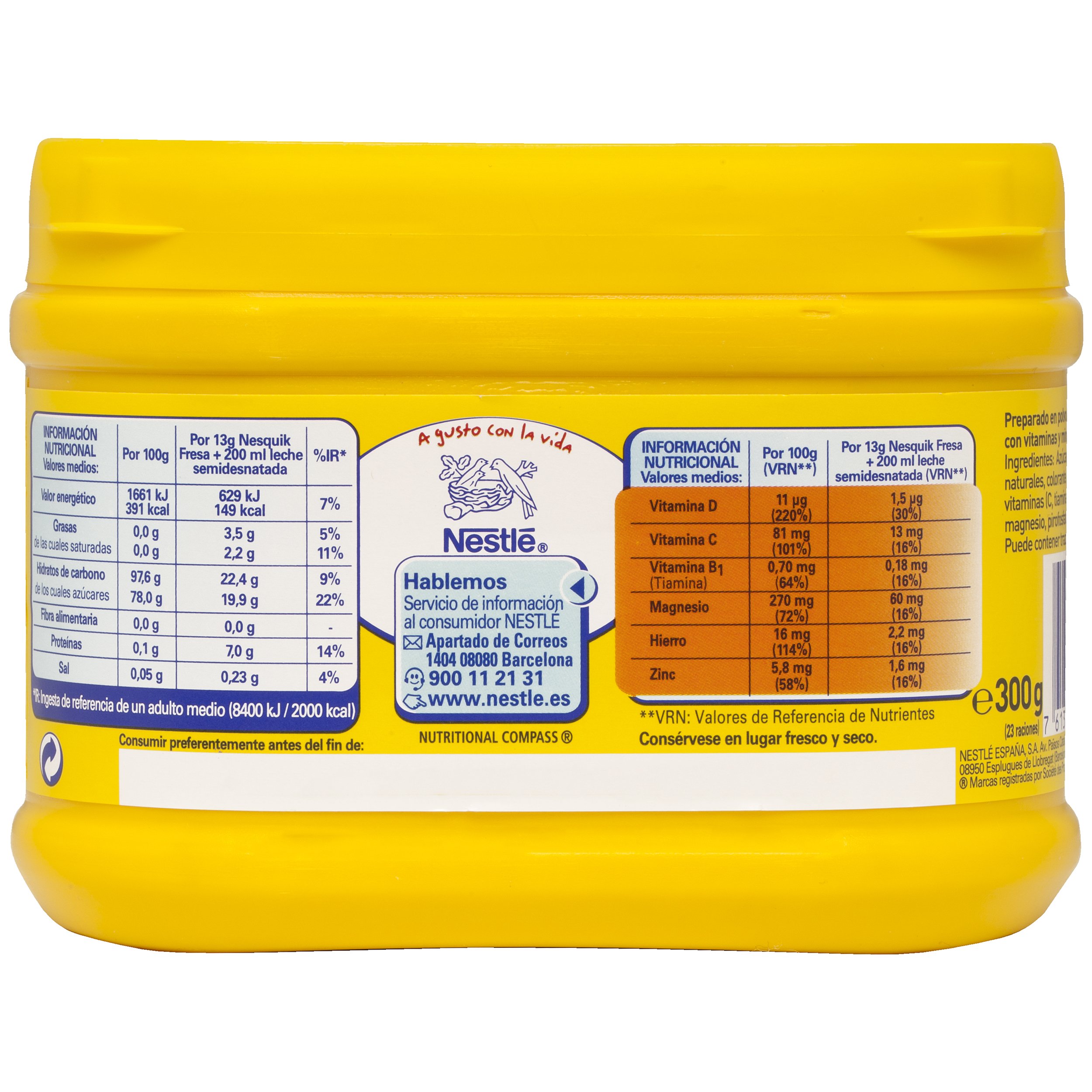 Nestlé - Nesquik Fresa Batido Instantáneo Bote 300 g
