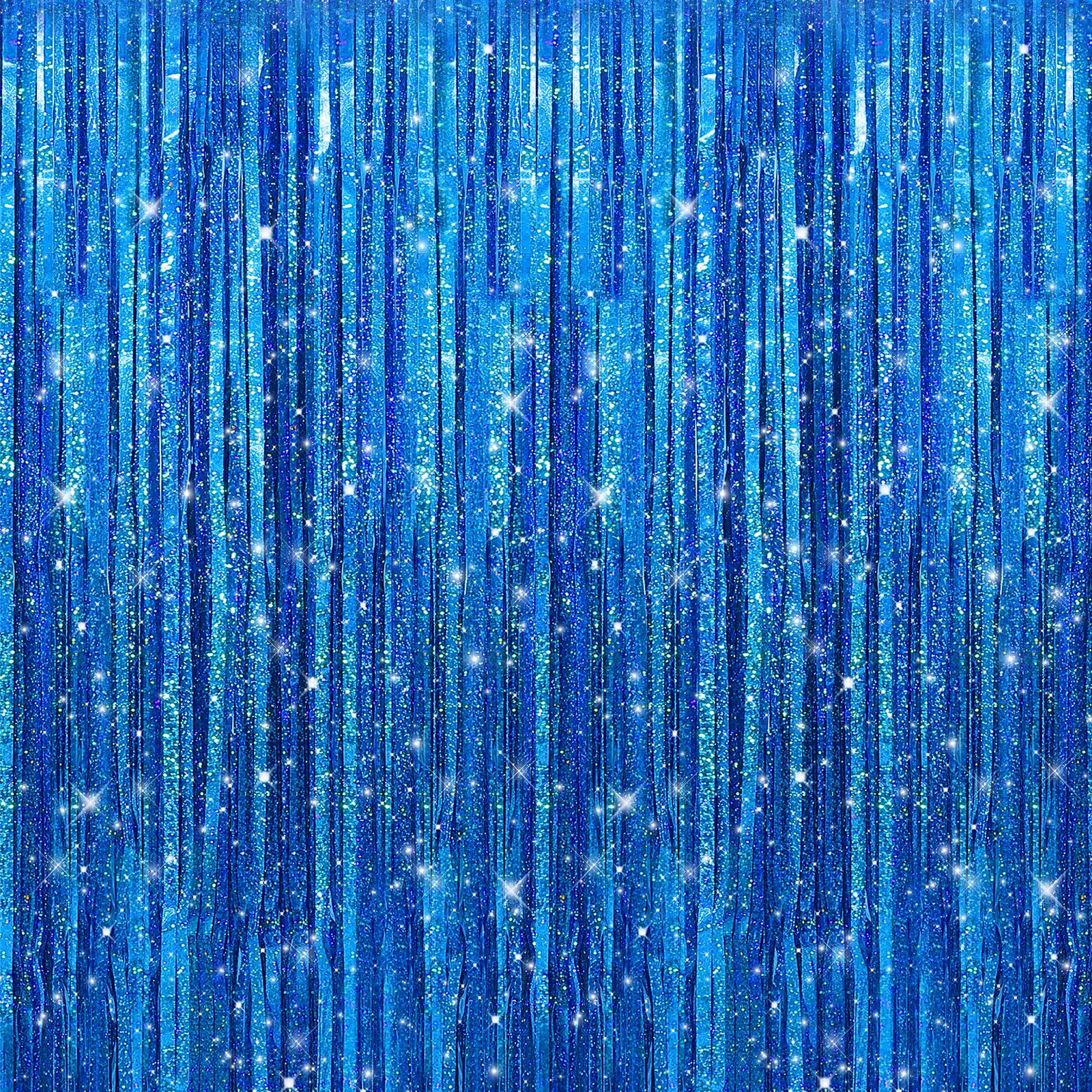 Crosize 4 Pack Laser Royal Blue Party Streamers Backdrop, 3.3 x 9.9 ft | Tinsel Foil Fringe Curtain, Birthday Decorations, Party Decor, Door Streamers, Glitter Photo Backdrop