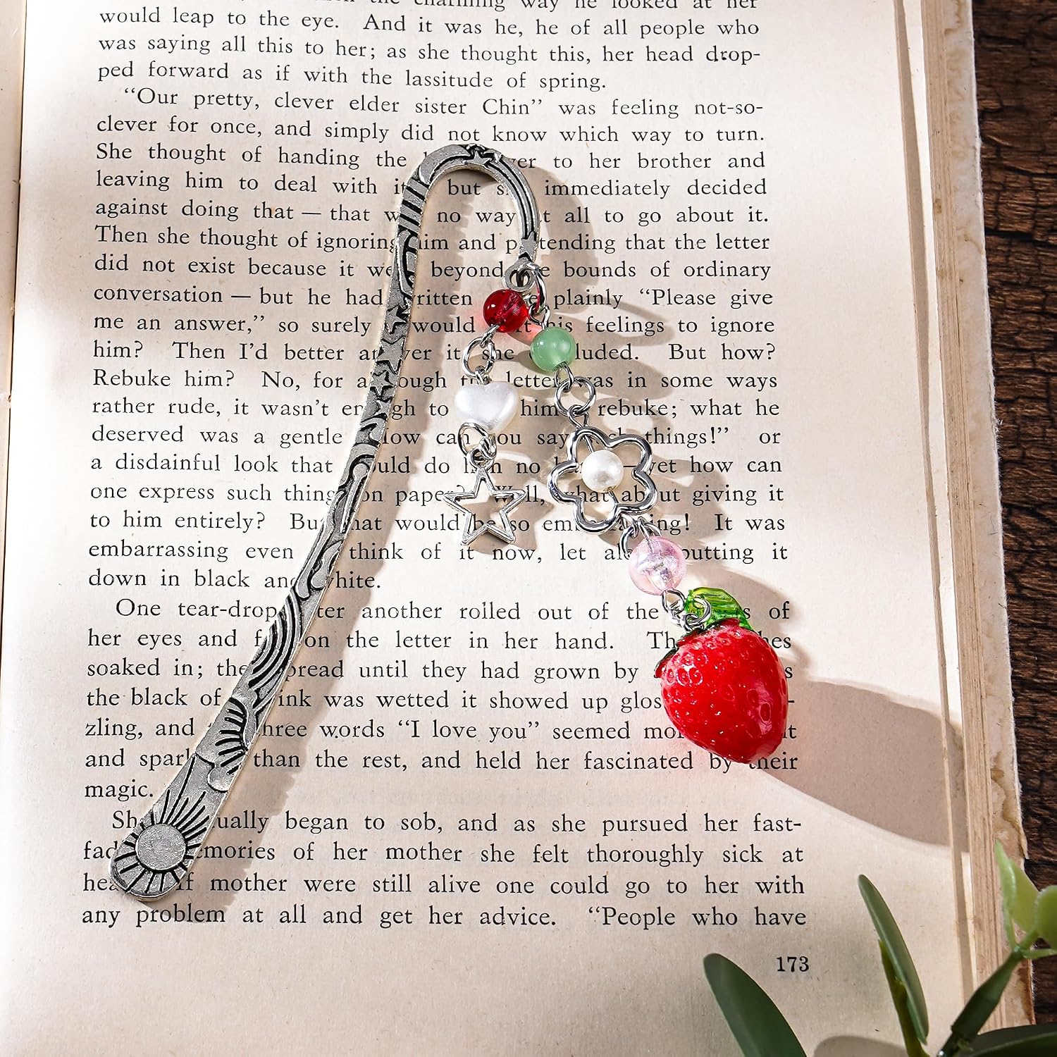Unique Strawberry Bookmark Gift - Charm Pink Aesthetic Page Mark Cute Silver Chain Pendant Tassel Metal Bookmarks Reading Women Girl Friends Book Club Reader Birthday Valentines Retirement image 3