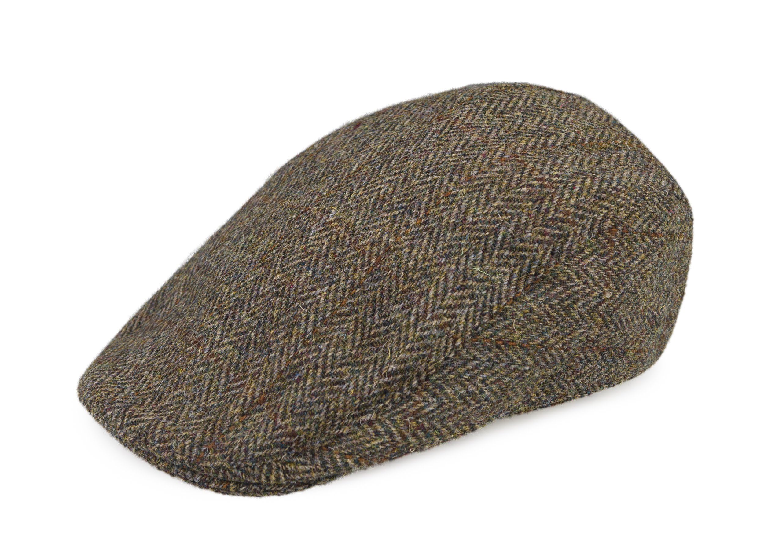 Hanna Hats Traditional Tweed Wool Donegal Touring Cap. Unisex Ivy Hat. Sewn Peak and Taffeta Lining. 100% Made in Ireland. (US, Alpha, X-Large, Tan Overcheck)