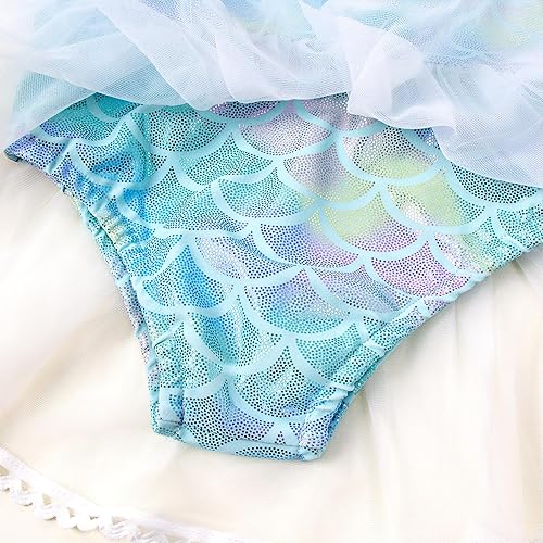 Miniatura 6 de LYSMuch Traje de baño para niñas pequeñas, traje de baño de tul para niñas pequeñas, vestido de tutú de sirena con diadema, 2 piezas, ropa de playa