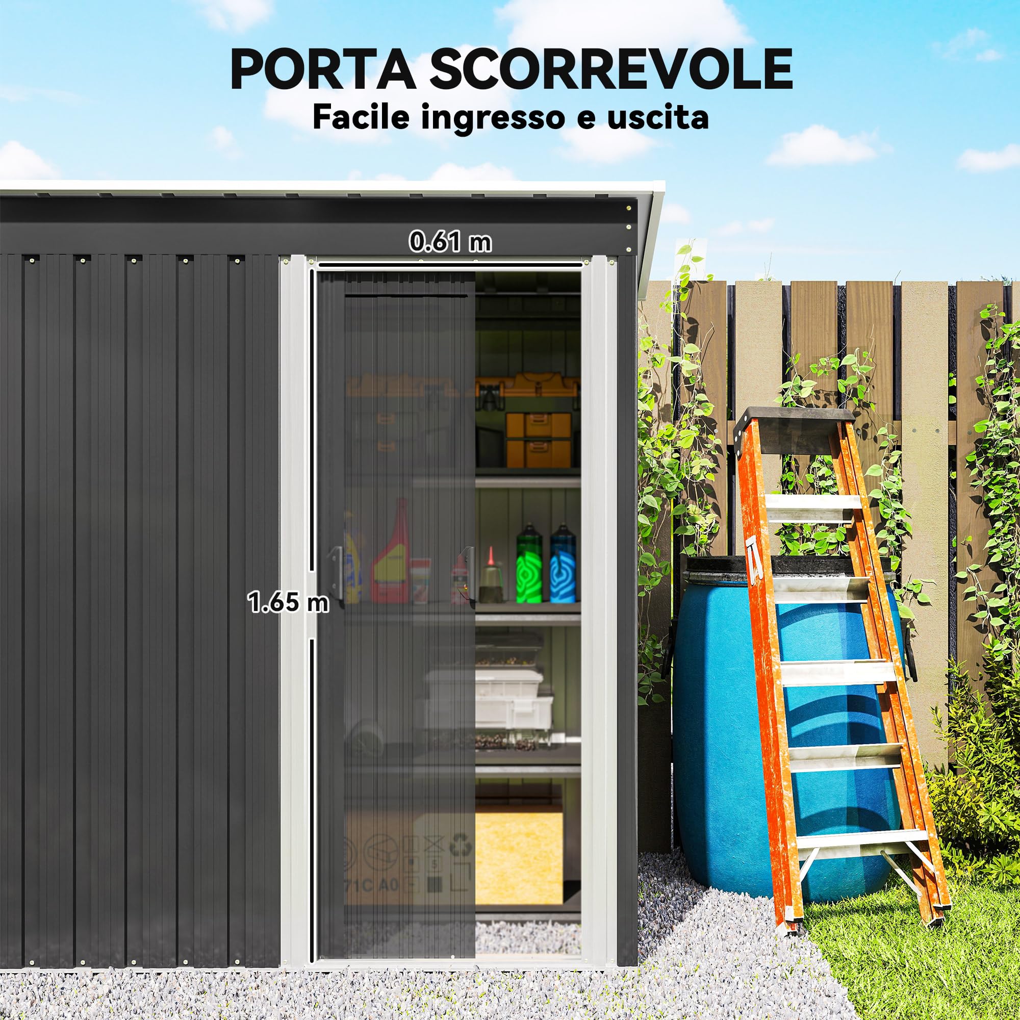 Outsunny Casetta da Giardino Porta Utensili in Lamiera di Acciaio, 163x89x182cm, Nero