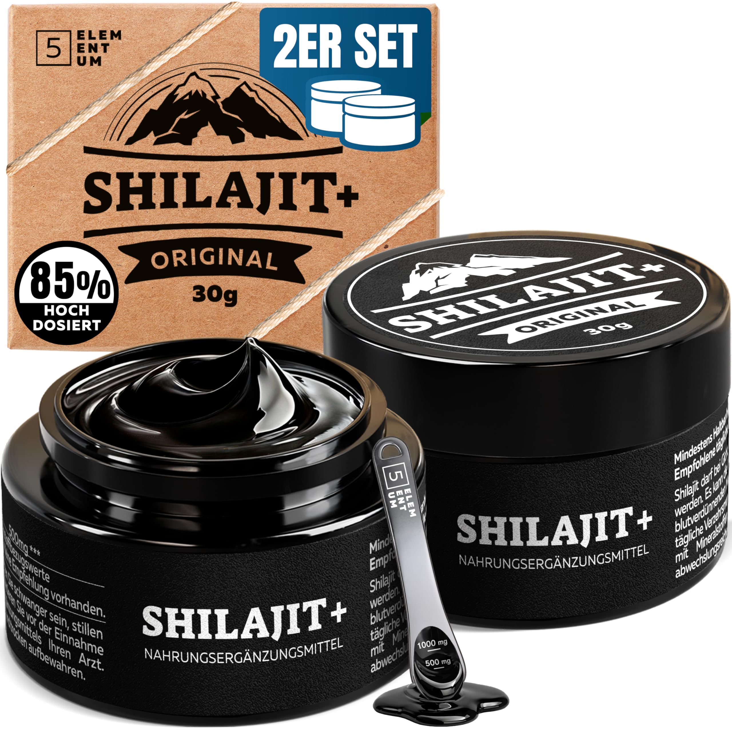 Shilajit Original Himalaya – 60g (30g x2) - 120 Tage Vorrat – Premium Pure Shilajit Hochdosiert Aus Himalya Handernte Inkl. 500mg Dosierlöffel