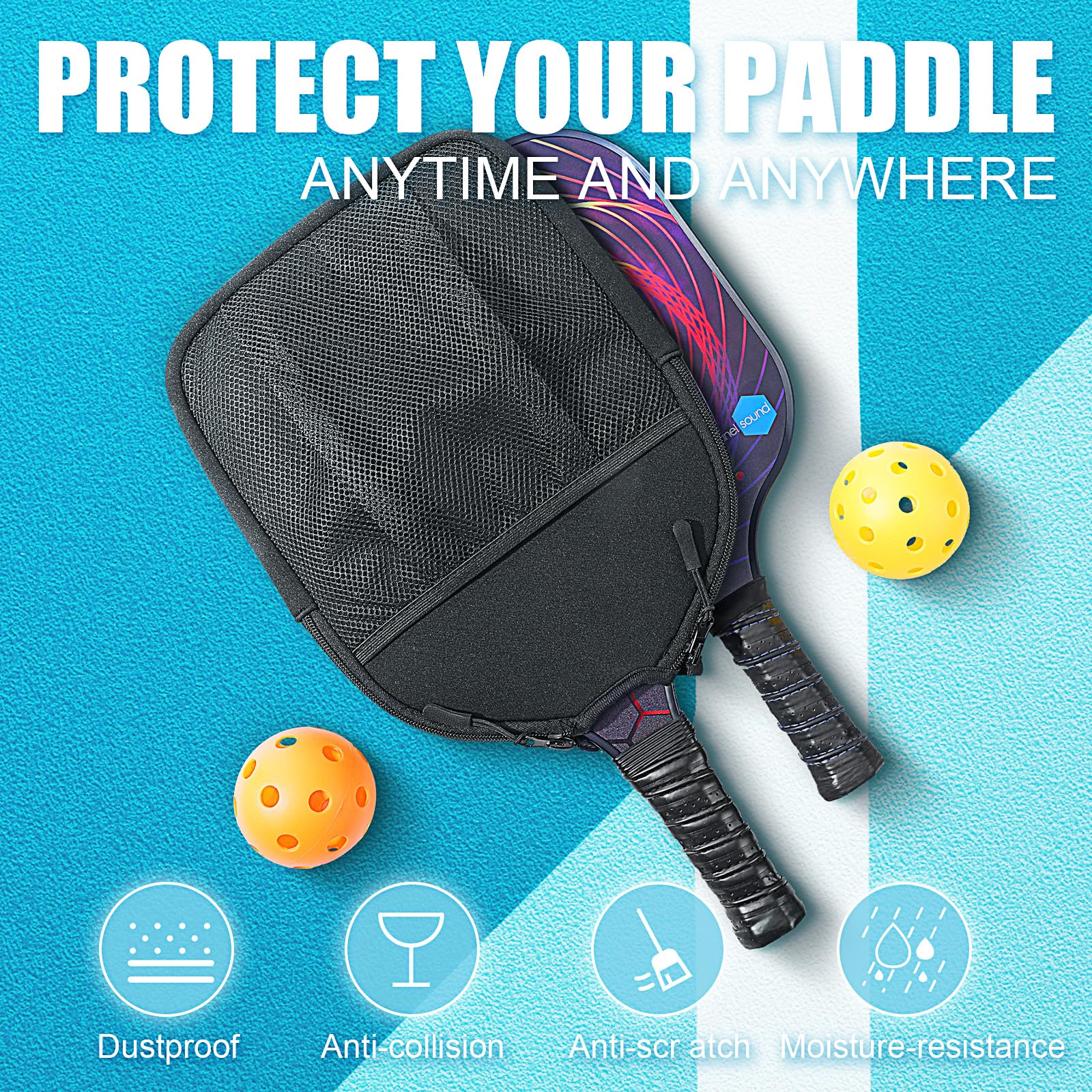 Custodia Paddle Pickleball Borsa Neoprene Custodia Paddle Pickleball Accessori Protettivi Attrezzatura Copri Maniche Racchetta Pickleball Paddle Donna Uomo con borsa a Rete