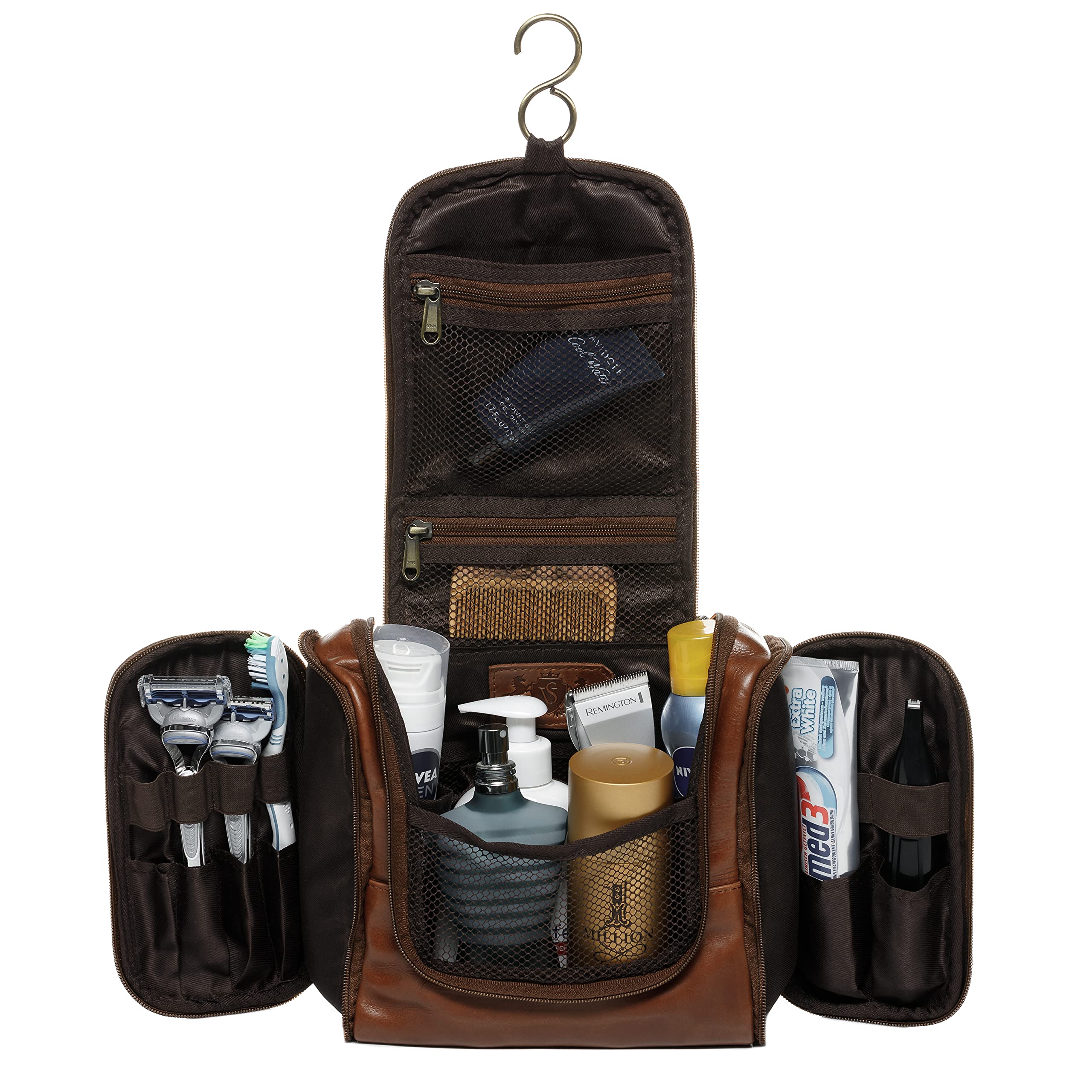 SID & VAIN Trousse de Toilette Cuir véritable Dexter nécessaire de Voyage Grand pour Hommes et Femmes Trousse de Maquillage Marron