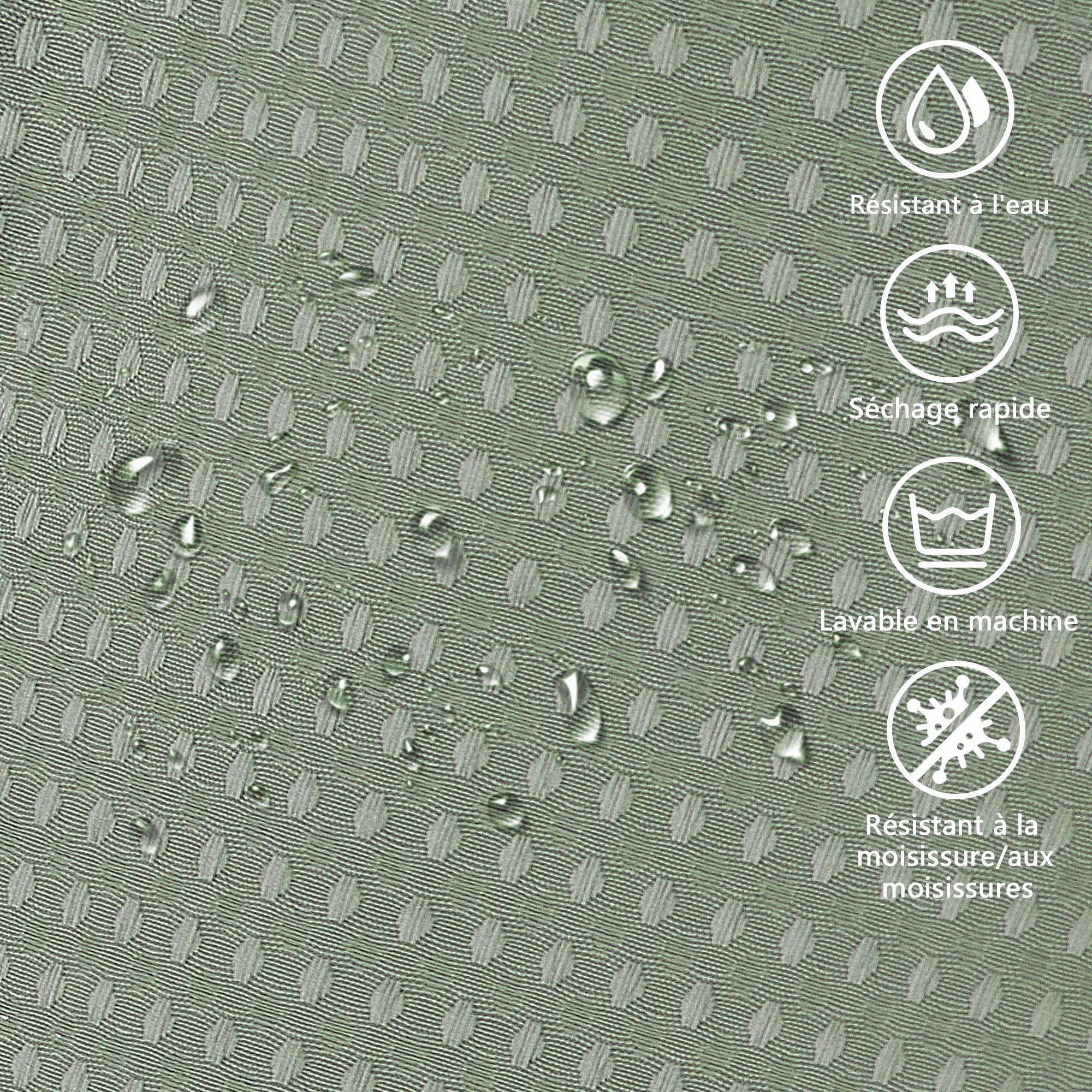 Rideau de Douche en Tissu Polyester Lavable en Machine Imperméable 183 x 183 cm avec 12 Crochets Vert