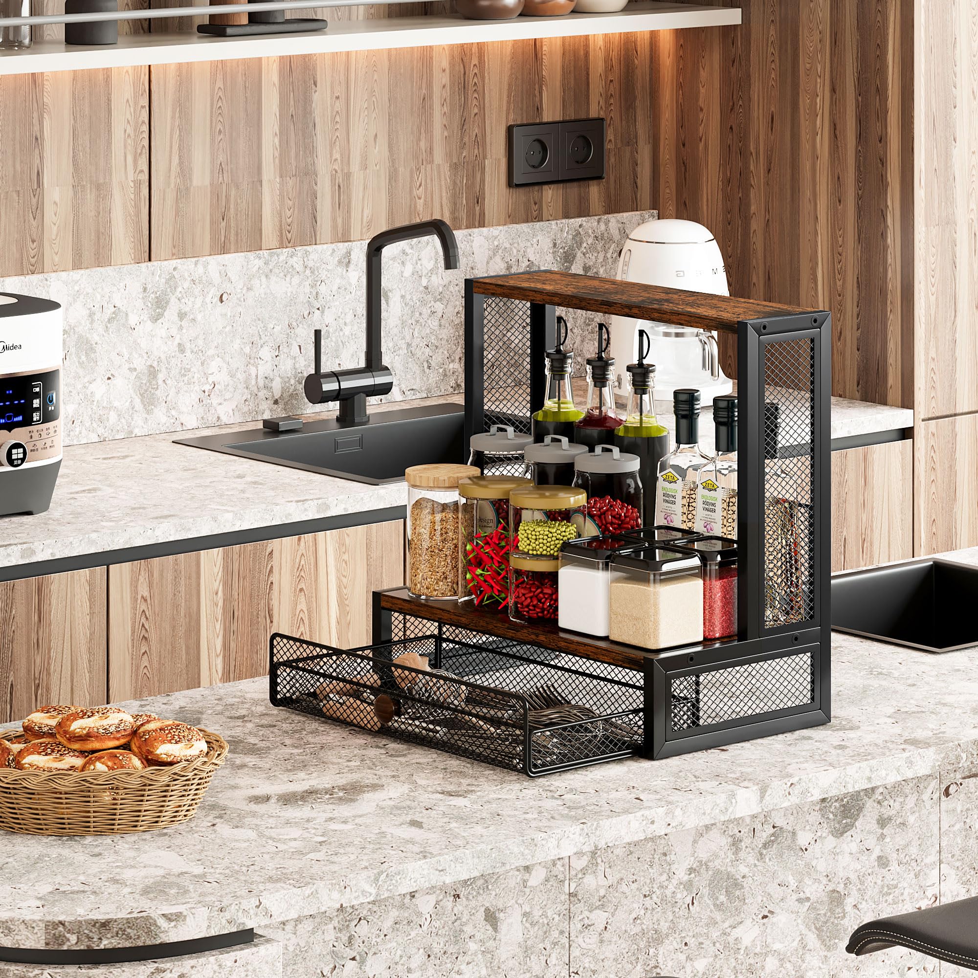 TQVAI Organizer per bar, compatibile con modelli originali/Go/XL, include tappetini antigoccia, stazione caffè da banco con cassetto scorrevole per controllo del flusso, nero/antico