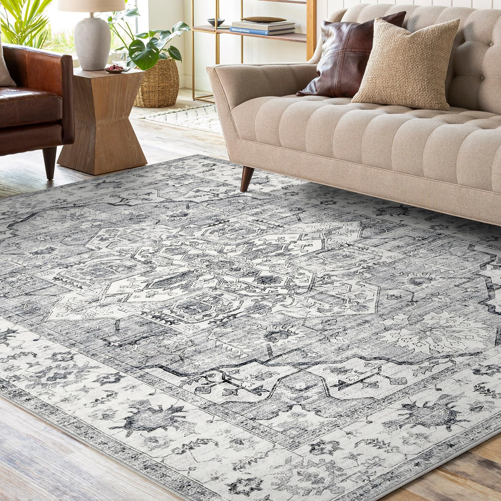 Machine Washable Rugs 160x230 cm Living Room Rugs Large Vintage Area Rugs for Bedroom Anti Slip Soft Low Pile Carpet Traditional Rug Home Decor Office Carpet, Grey โ image 1