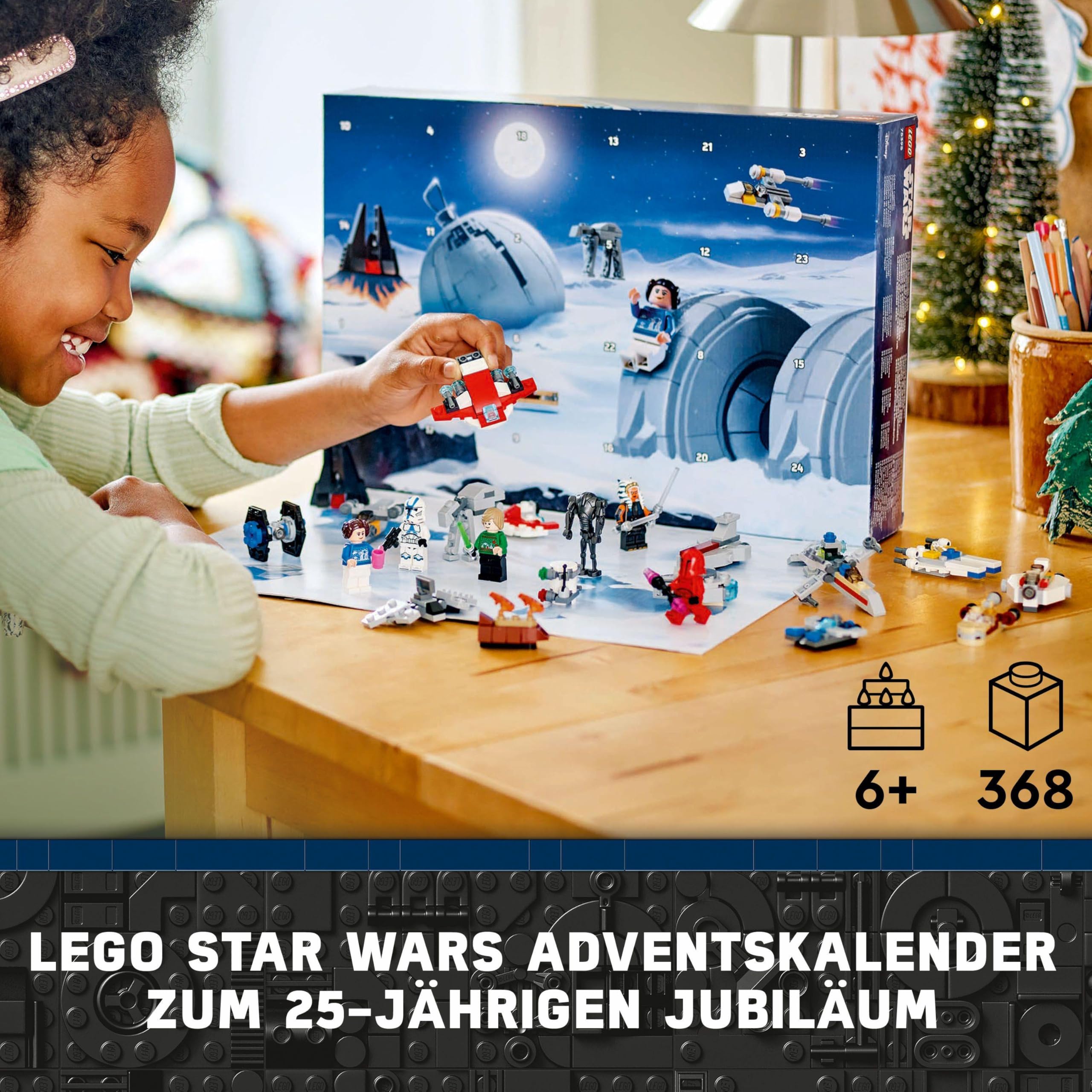 LEGO Star Wars Adventskalender 2024, 18 Mini-Modelle und 6 Charaktere zum Sammeln, Vorweihnachtsgeschenk für Jungen & Mädchen ab 6 Jahren, Bauspielzeug mit Minifiguren, Geschenk zu Weihnachten 75395