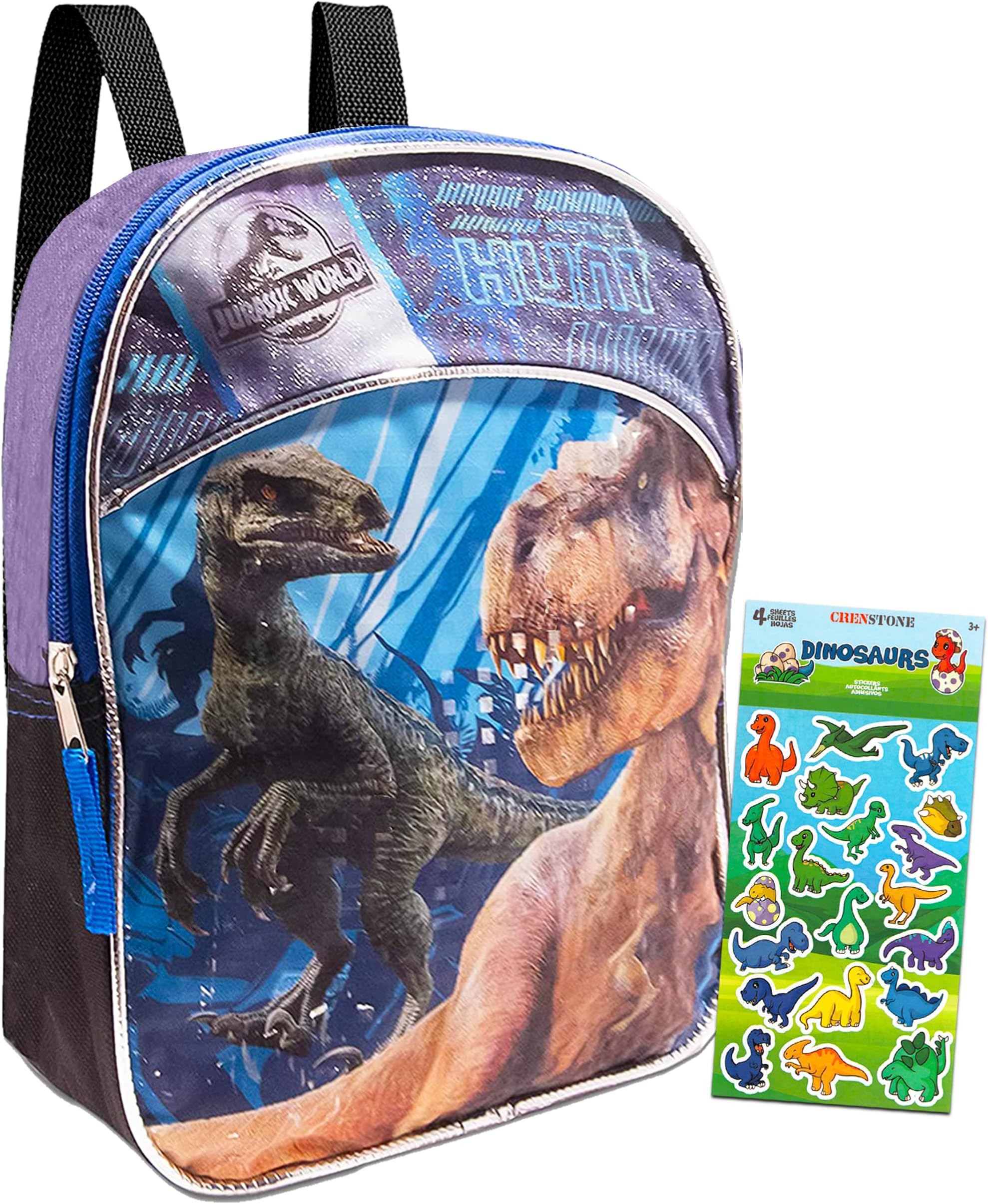 11 Inch Dinosaur Thematic Unisex Kid's School Backpack with Bonus Stickers, Blue, Modern