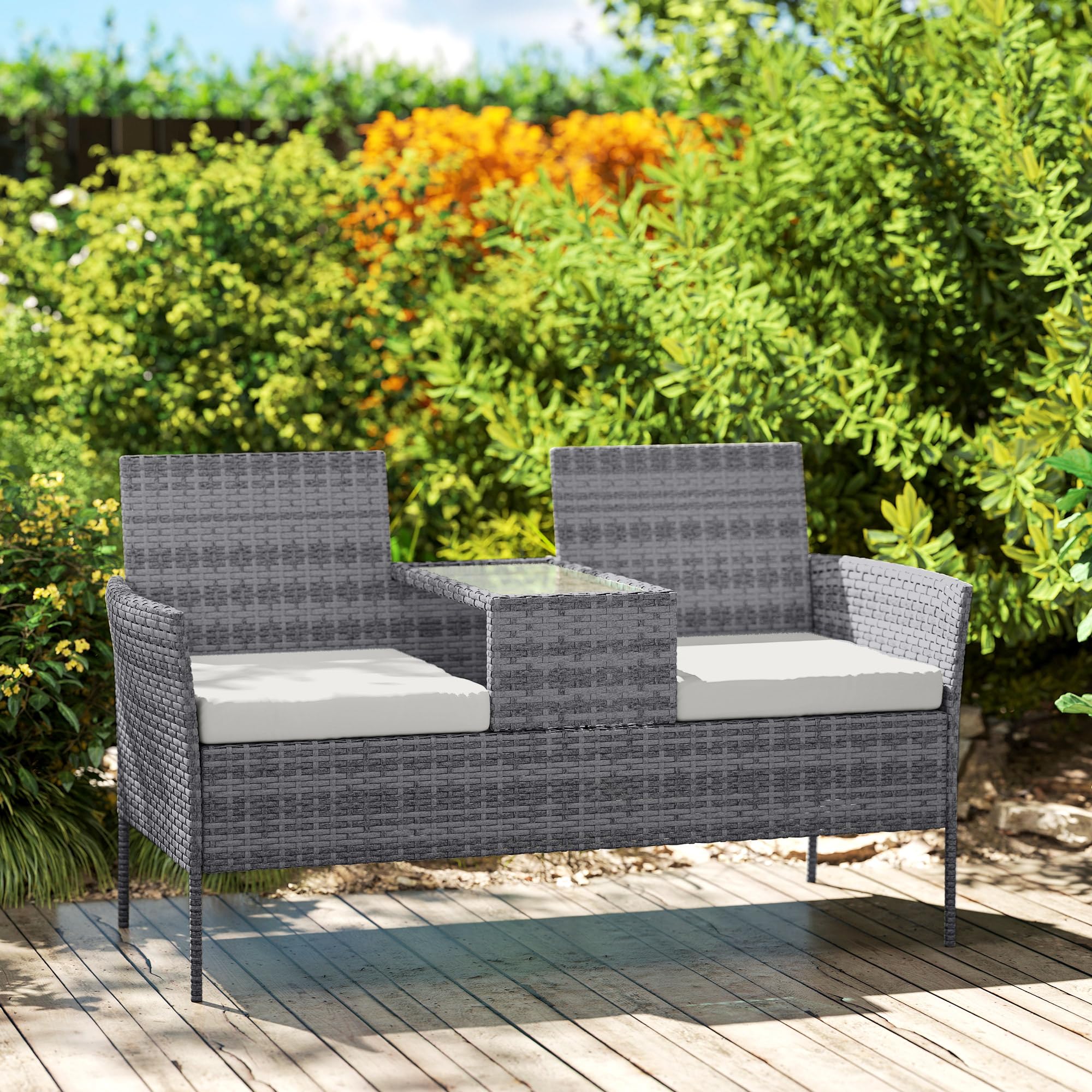 Outsunny Banc de Jardin en résine tressée 2 Places 135x64x81 cm Noir crème