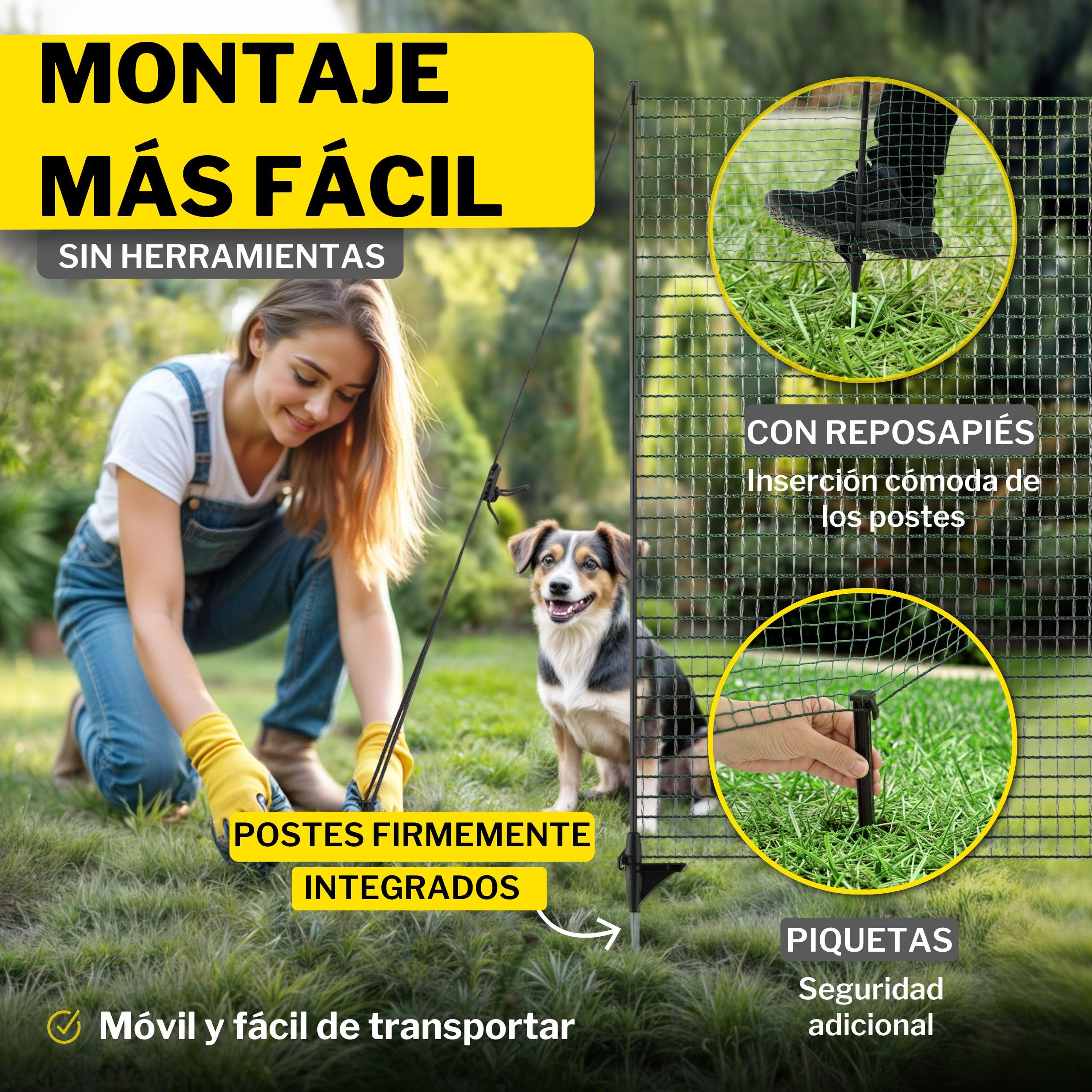 horizont Valla de límite FIX, valla móvil de 25 m de largo, 120 cm de alto, ideal para mascotas grandes, valla para perros, camping, red de jardín, incluye 15 estacas, valla de barrera, valla de