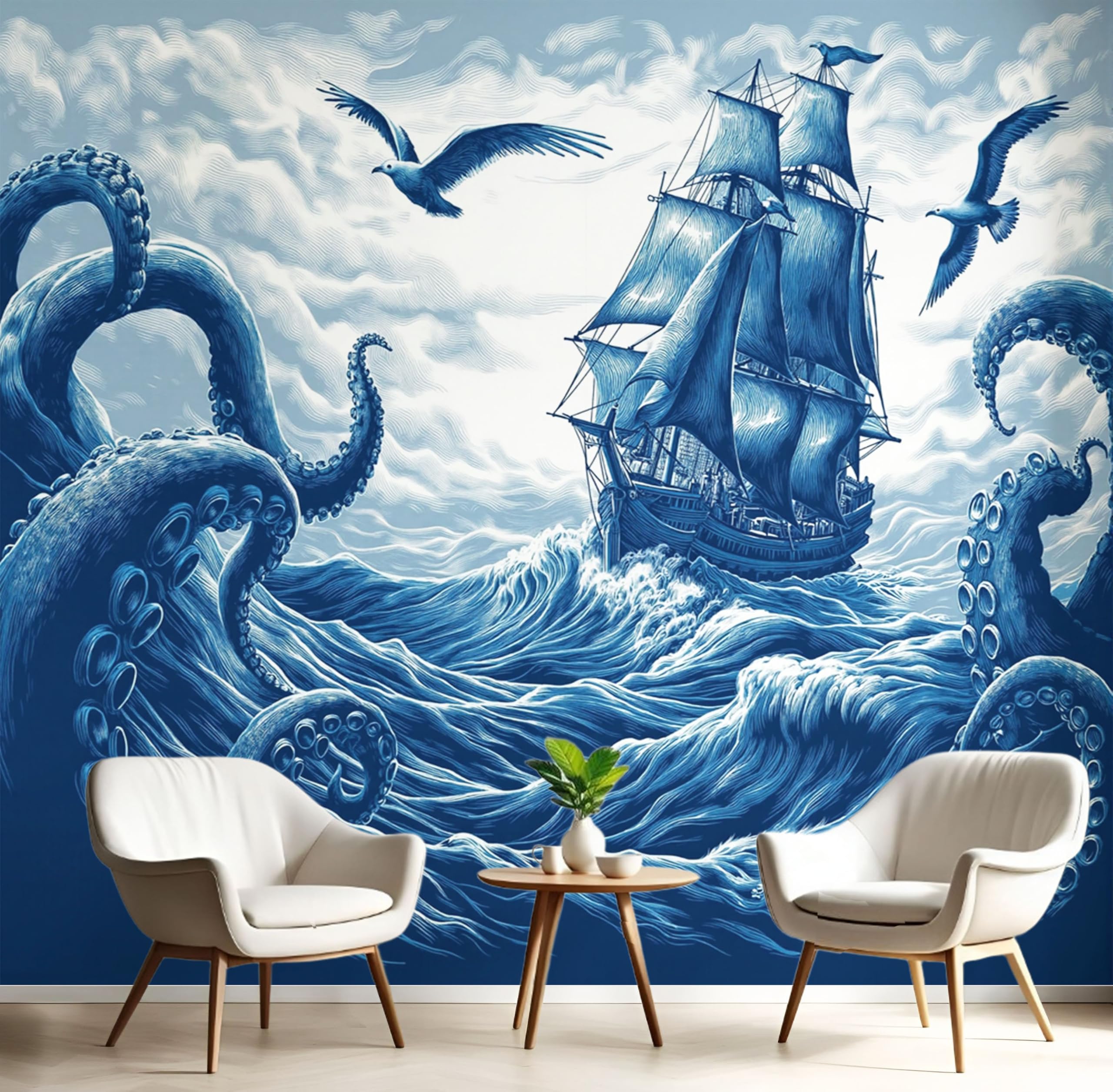 Tapisserie Panoramique Salon Indigo aux Animaux Fantastiques 250x175