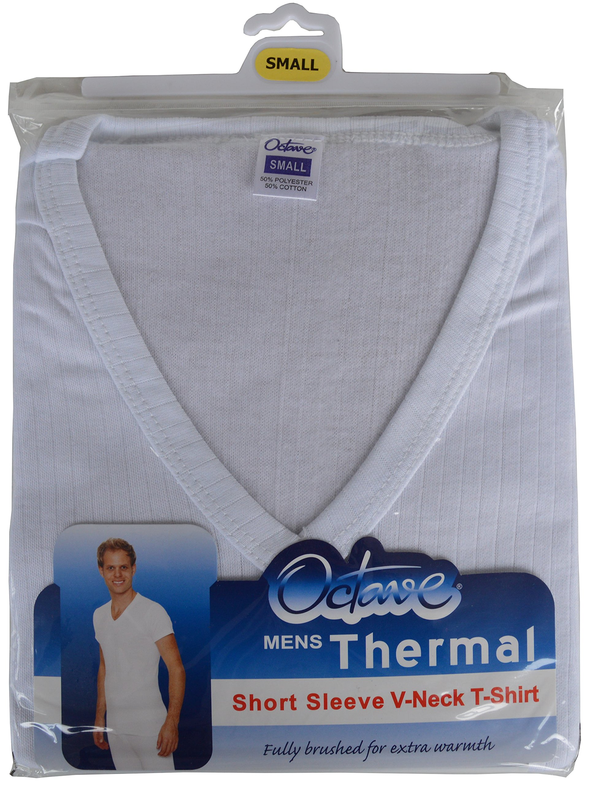 Octave Mens Thermal Underwear SS V-Neck T-Shirt/Vest/Top [White, Large]