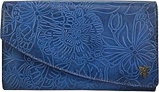 Anuschka Women's Hand-Painted Genuine Vegetable Tanned Leather Accordian Flap Wallet - Tooled Butterfly Ocean