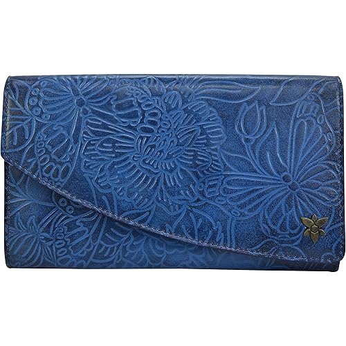Anuschka Women's Hand Painted Genuine Vegetable Tanned Leather Asymmetric Flap Wallet - RFID Protection, Snap Button Closure
