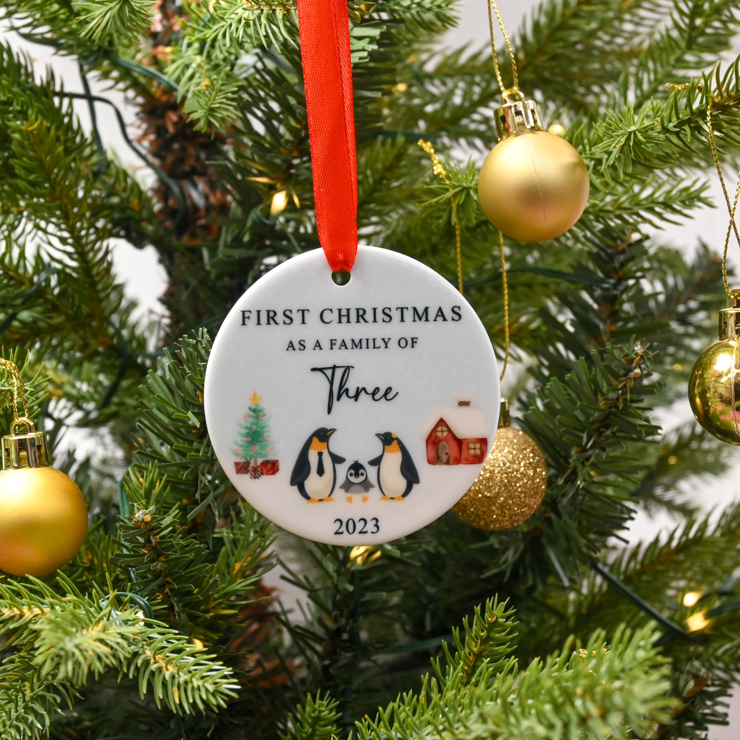 First Christmas as a Family of Three Bauble, Family Of 3 Xmas Ornament, Gift Box, New Baby Gift, New Parents Gift - Image 2
