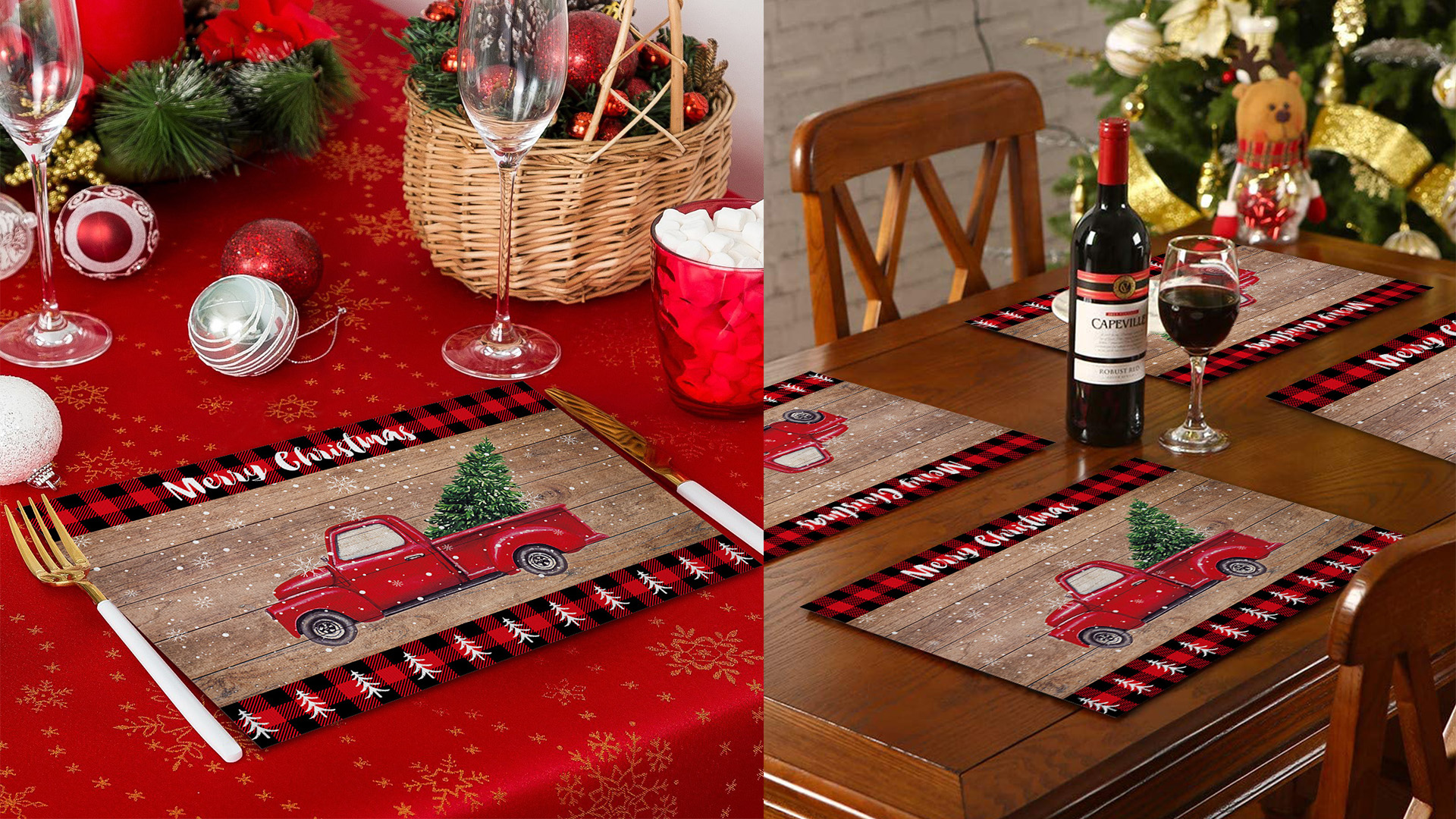 6 Weihnachts-Tischsets Im Büffel Plaid Design – Rutschfest & Wasserdicht