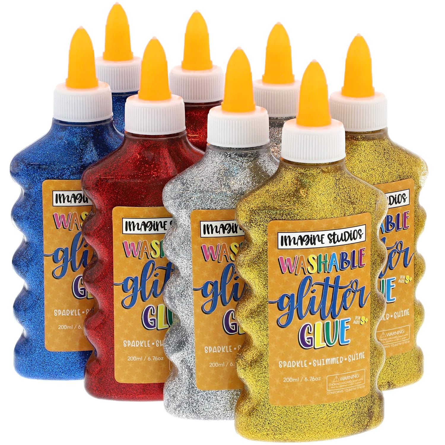 VHOB Imagine Studios Glitter Glue Bottles (8 Pack), 6.76 Ounces, 4