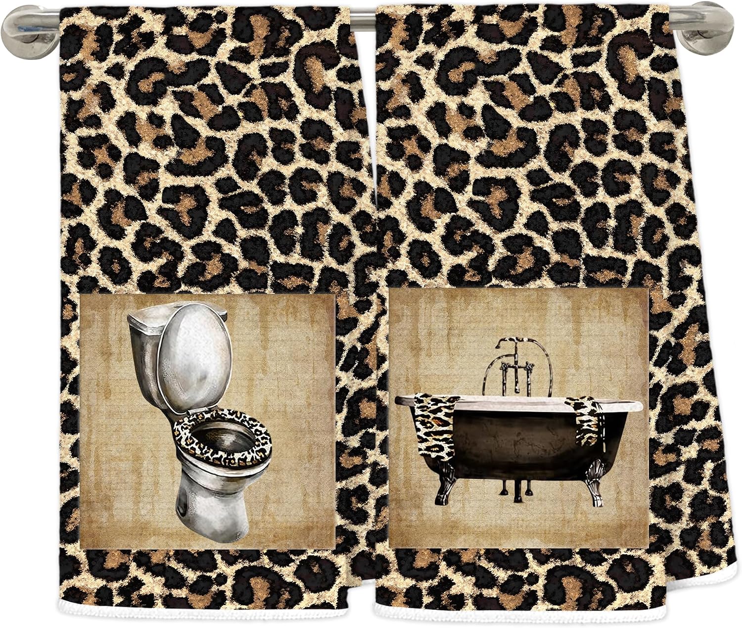 Leopard Print Bathroom Decor Hand Towels, Cheetah Print Bathroom Decor, Trendy Fashion Funky Bathtub Toilet Decorative Hand Towels for Washroom Restroom, 16x24 Inches Set of 2