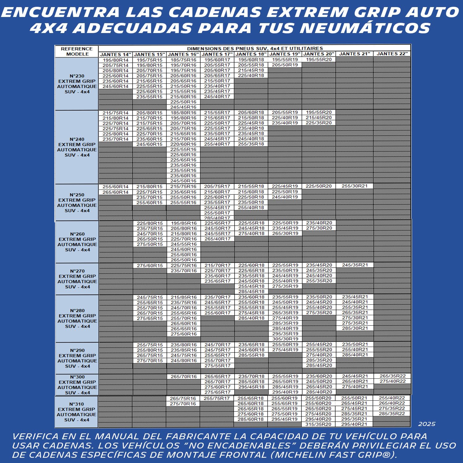 MICHELIN 008468 Cadenas de Nieve EXTREM GRIP Tensión Automática, Especiales para todoterrenos, 4x4, autocaravanas y vehículos utilitarios, N°280