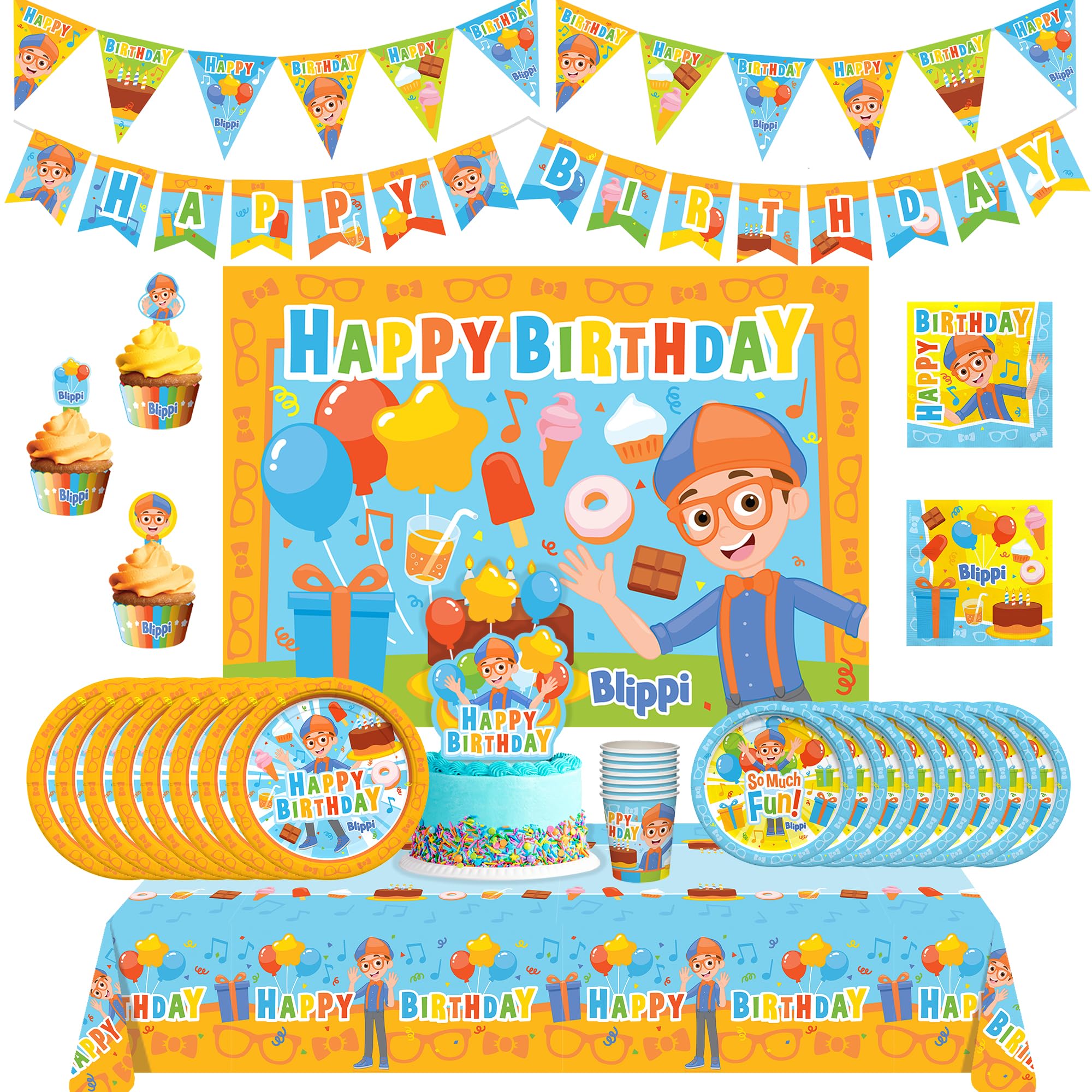 Officially Licensed Blippi Birthday Party Supplies - Serves 16 Guests - Ultimate Set Blippi Party Supplies - Blippi Birthday Decorations, Cake Topper, & More
