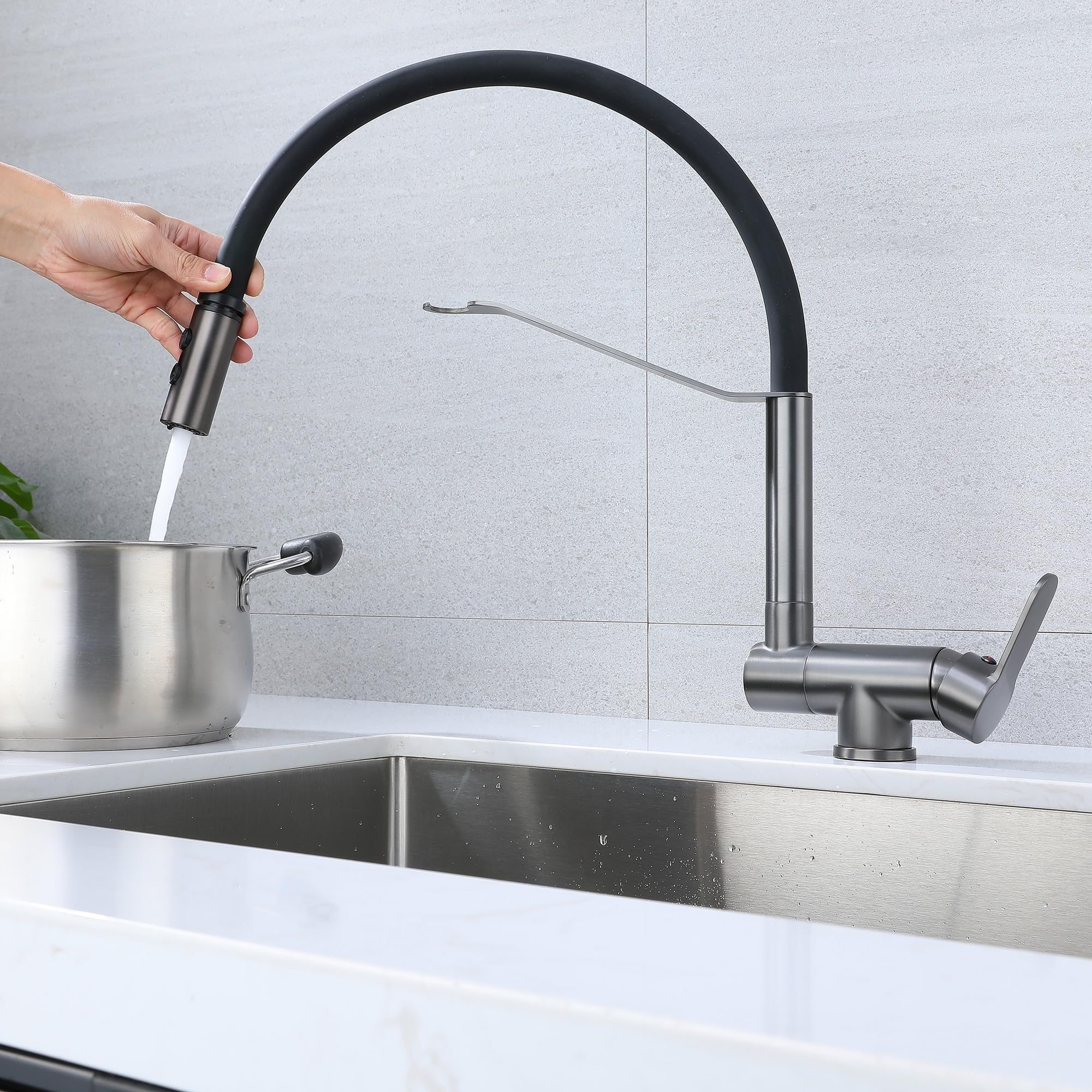 Grifo Abatible Cocina SJQKA, Salida De Agua De Modo Dual, Latón, Sin Plomo - ¡Ideal Para Fregadero Grifo Cocina Abatible Y Plegable Para Ventana