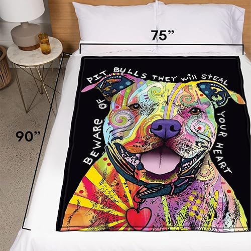 Miniatura 3 de Dawhud Direct Manta colorida de forro polar Pit Bull para cama, 75 x 90 pulgadas, tamaño Queen Dean Russo II Pit Bull manta de forro polar para