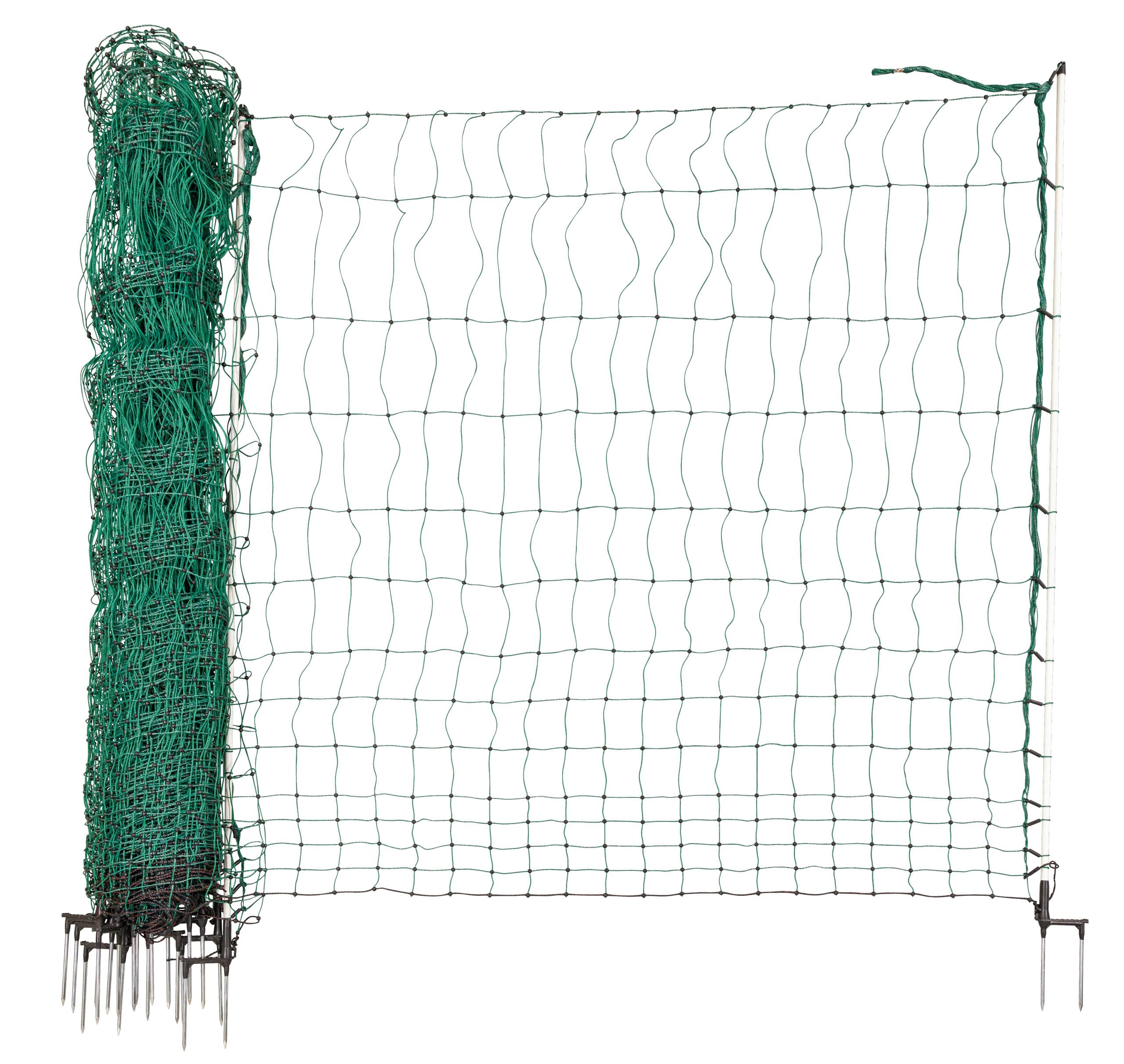 AKO PoultryNet Maxi, Geflügelnetz, elektrifizierbar, Doppelspitze, 25m Länge x 170cm Höhe, grün, 11 Pfähle, für Wildabwehr, 3 Jahre Garantie auf UV-Stabilität; 292340