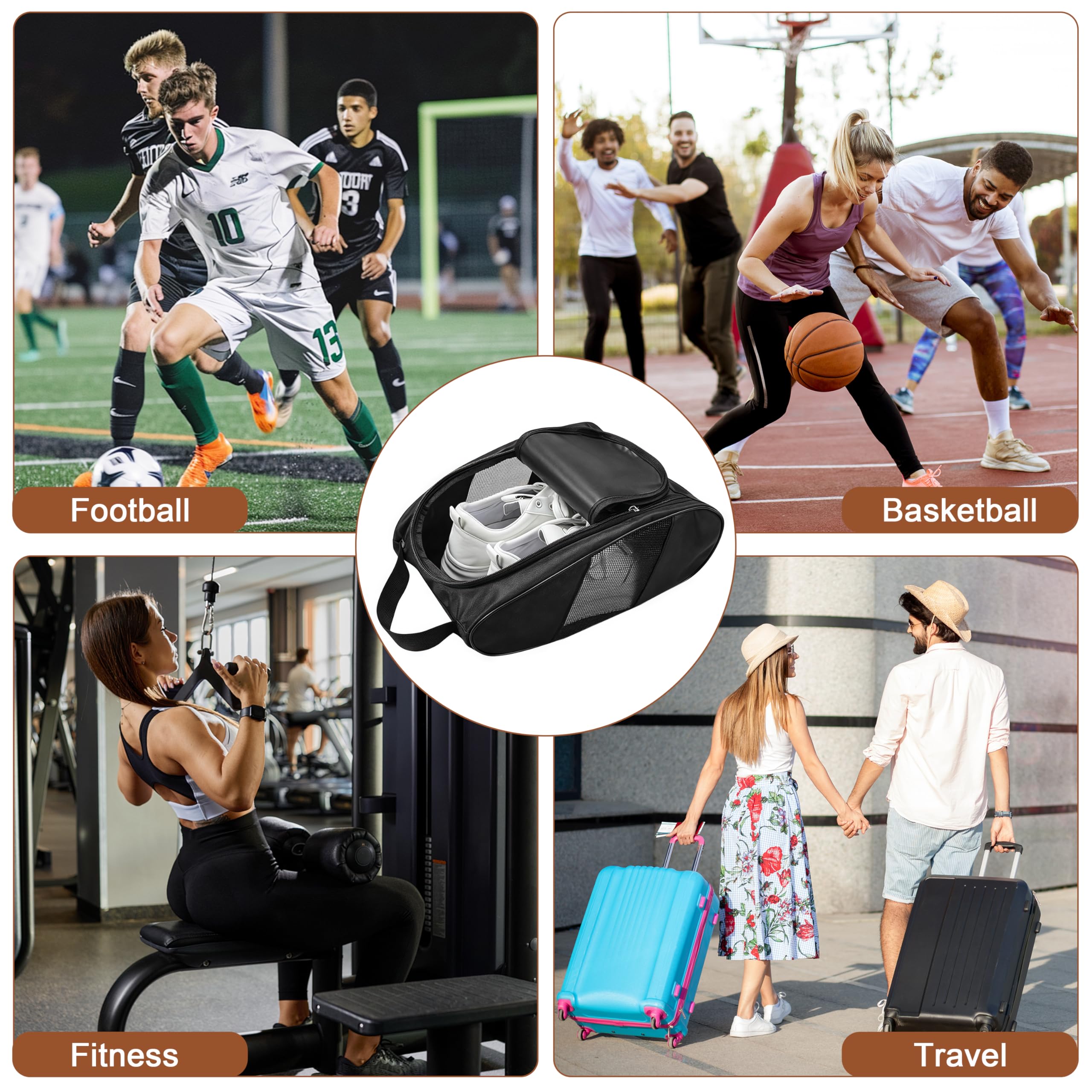 Bolsa para Zapatos de Golf para Hombre y Mujer 2 Unidades Bolsa Portátil de Oxford con Ventilación Organizador de Almacenamiento de Zapatos para Exterior, Deportes, Golf, Viajes y Gimnasio, Negro
