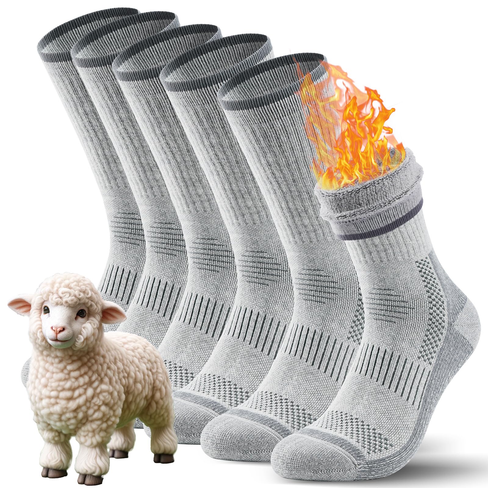 TANSTC Calze in Lana Merino, Calzini Invernali Classici, Traspiranti, per Uomo e Donna, Antiscivolo, Nero/Grigio/Colorato. 3 Paia, 35-38 39-42 43-46 47-50