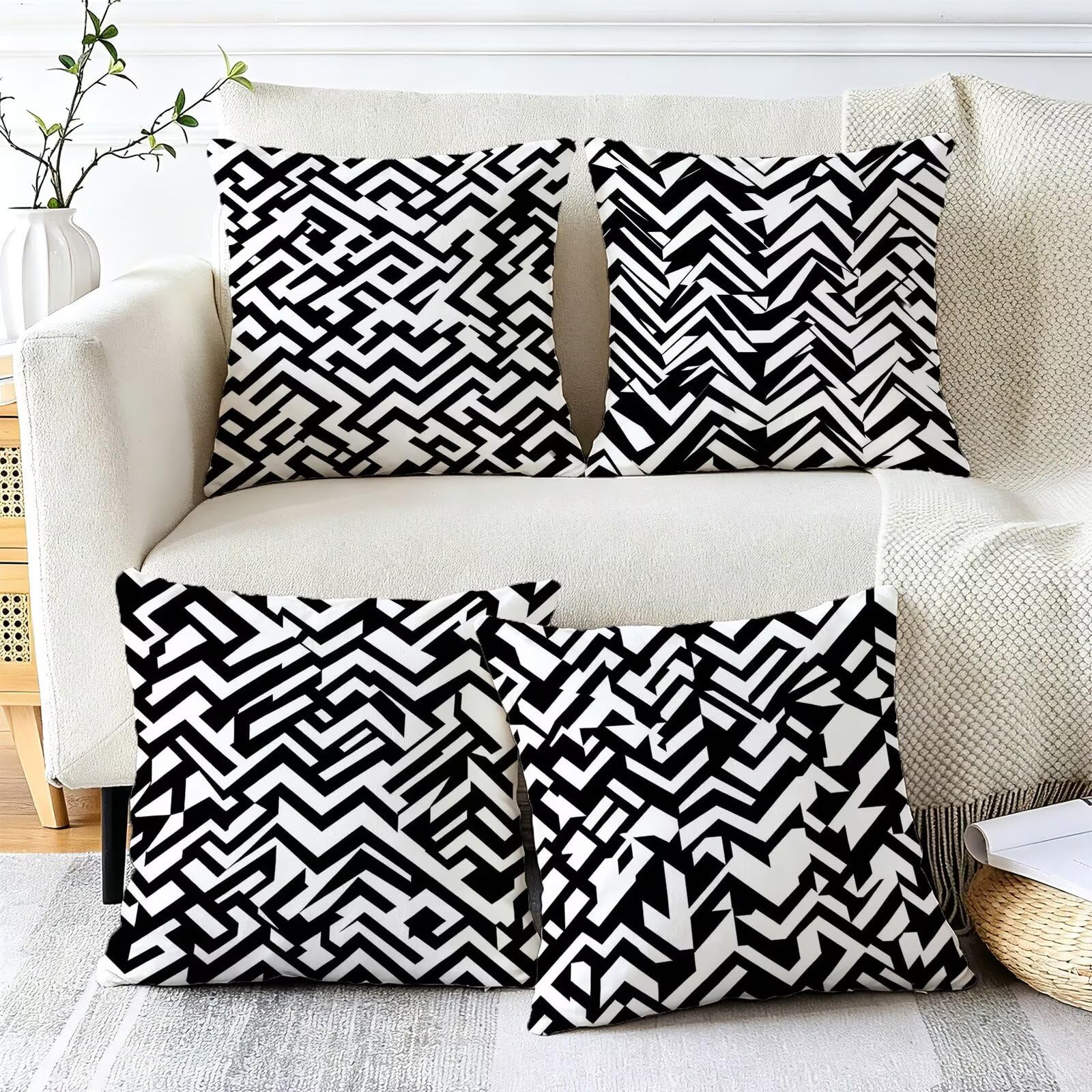 Coussin Exterieur Impermeable Noir Et Blanc, Taie Oreiller 45x45, Cod-340