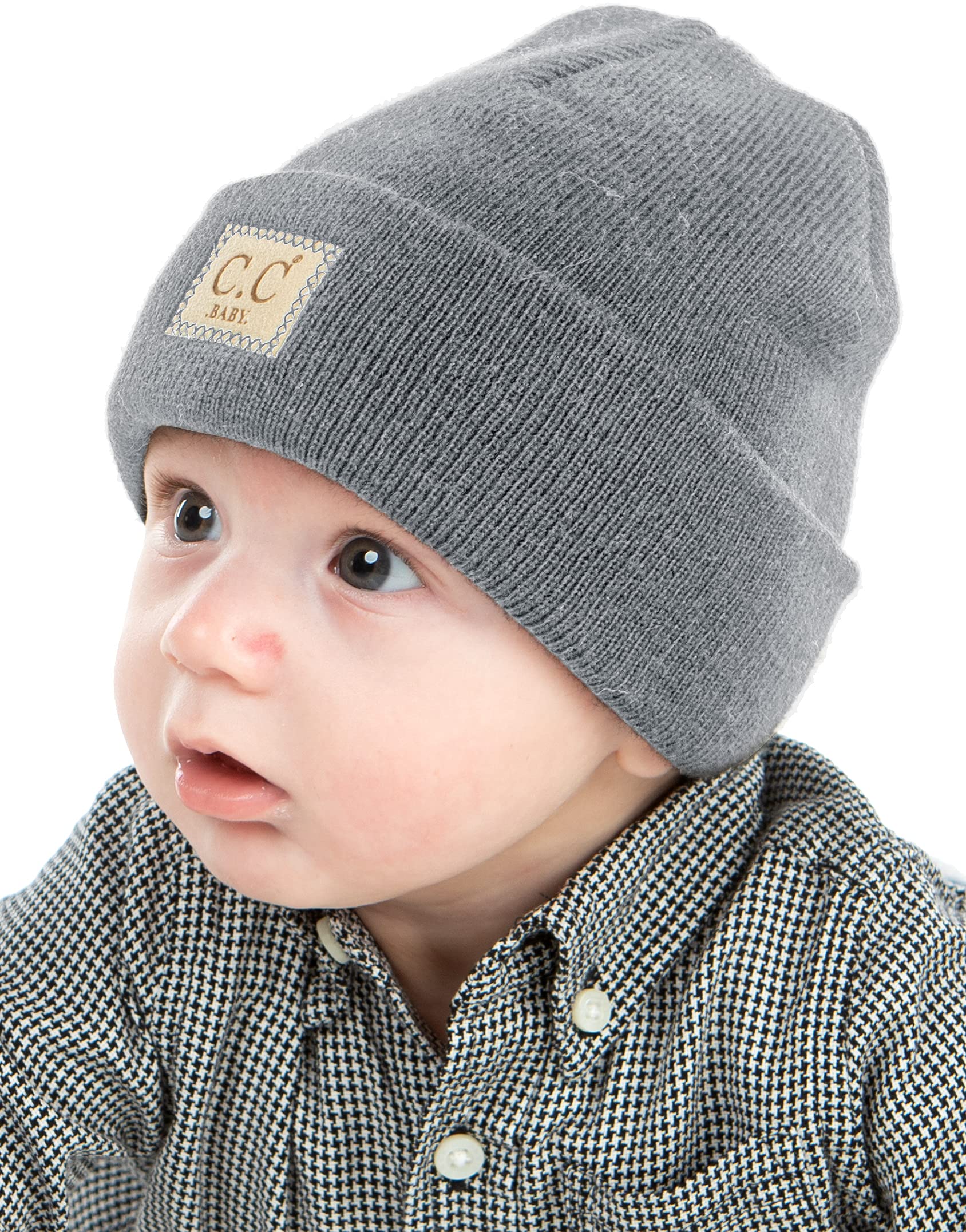 Funky Junque Adorable Newborn Baby Smiley Face Beanie - Soft Knit Winter Hat with Premium Suede Patch