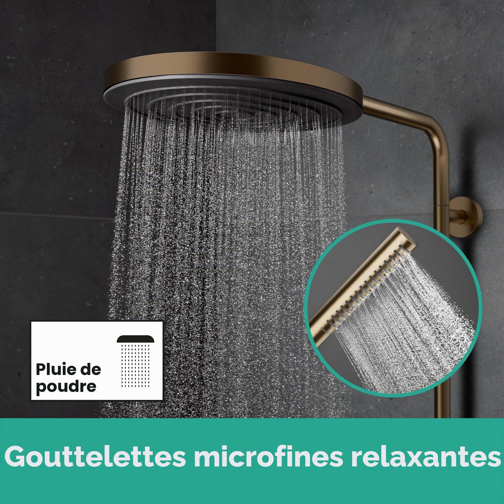 hansgrohe Pulsify S Puro - Colonne de douche avec mitigeur thermostatique, douche pluie (260mm) avec robinet, douchette, support, flexible, barre et douche de tête ronde, Bronze brossé, 24222140