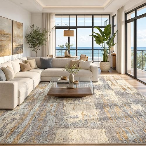 Toneed Washable 6x9 Camel Area Rug with Non-Slip Backing