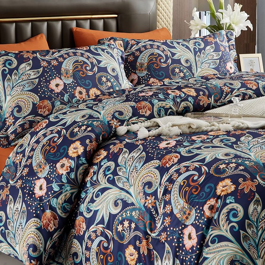 earth plus寝具カバーセットペイズリー柄 Amazon.com: Gusuhome 7 Piece Paisley Flower Comforter Bed in