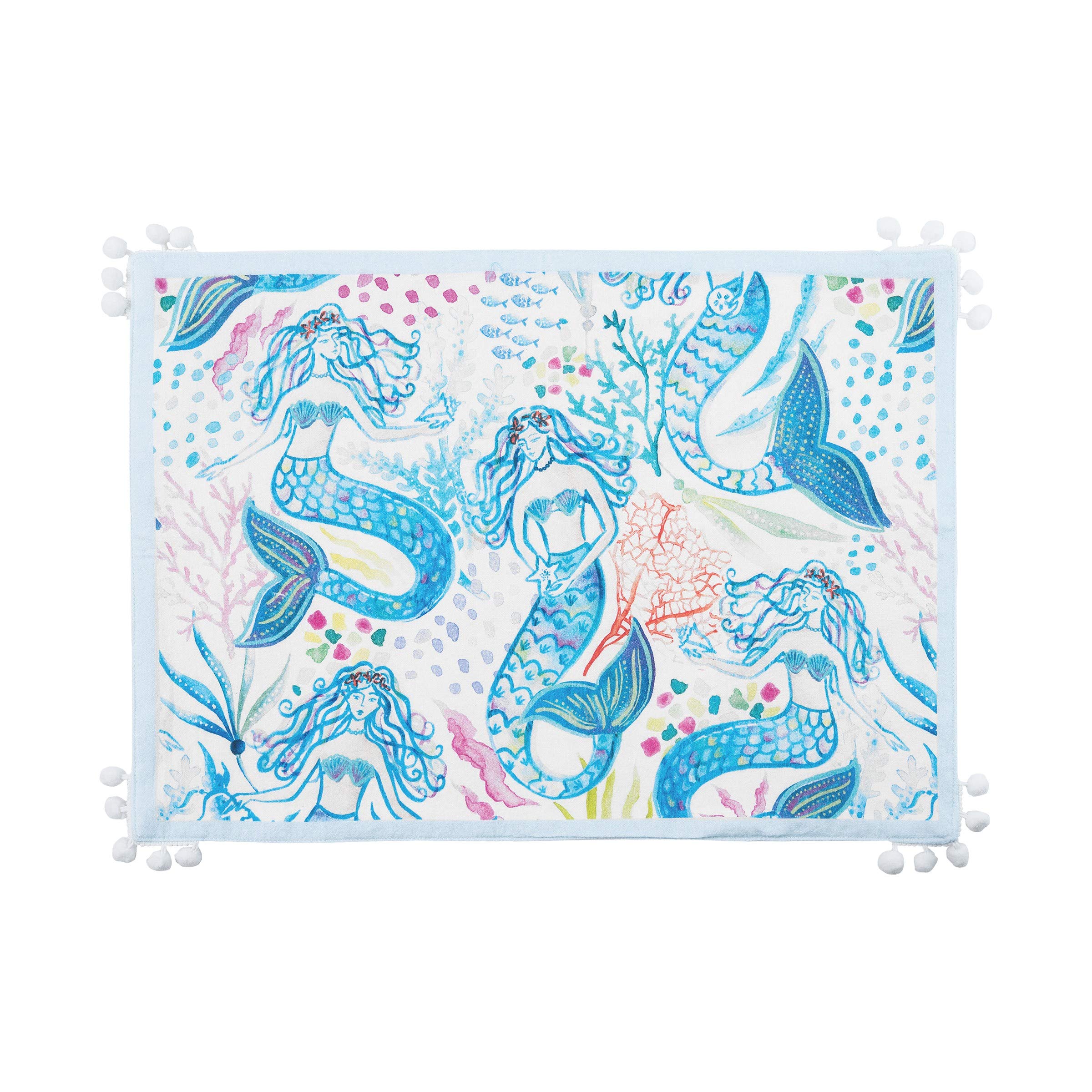 C&F Home Mermaid Garden Single Placemat Blue Mermaids with Fringe 13.5" X 19" Rectangle Quilted Washable 13.5" x 19" Blue