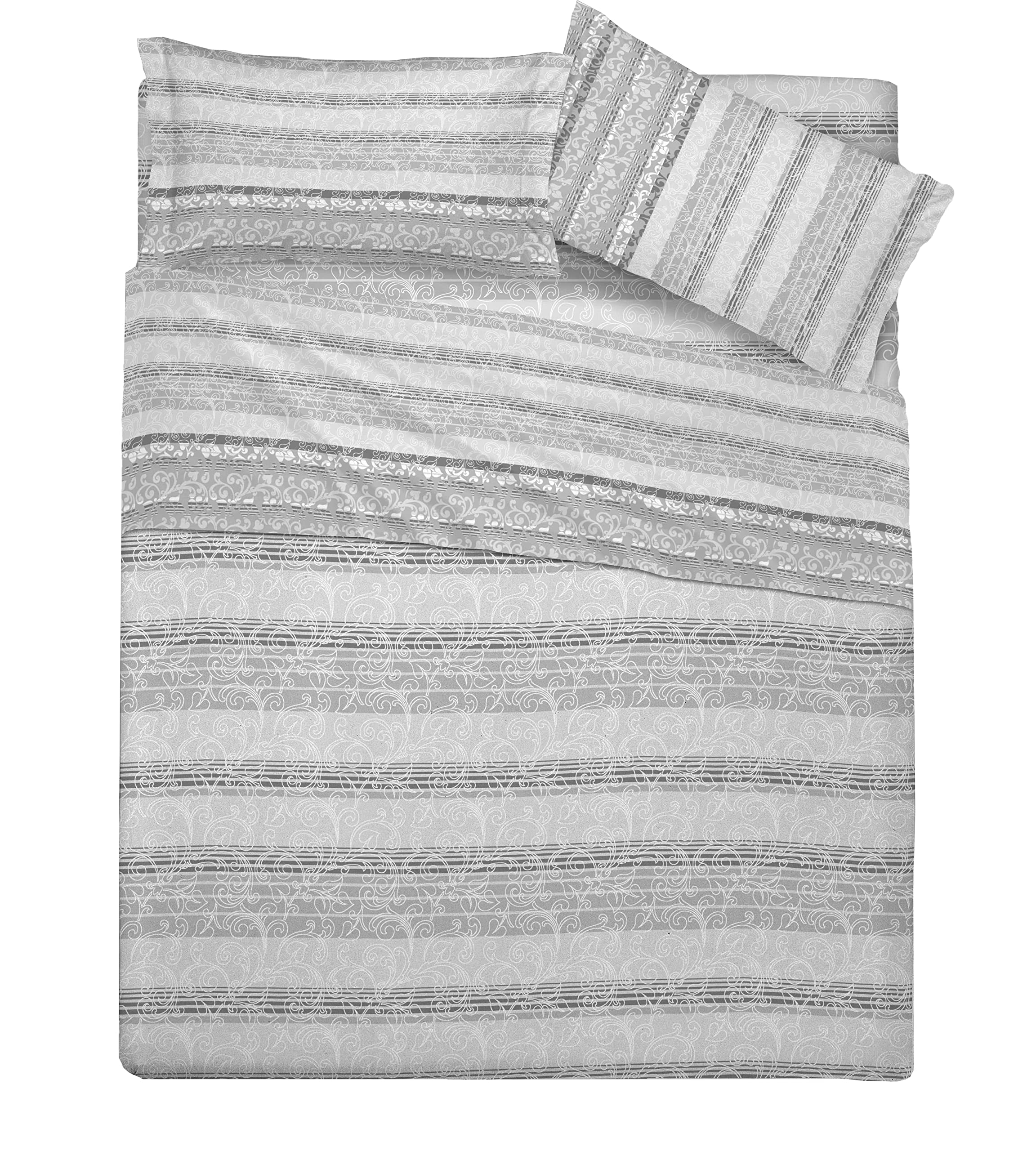 Completo Lenzuola Singolo Cotone Charmant - Lenzuolo Sotto 90x200, Sopra 150x290, Federa 52x80 - Grigio - Foto 6