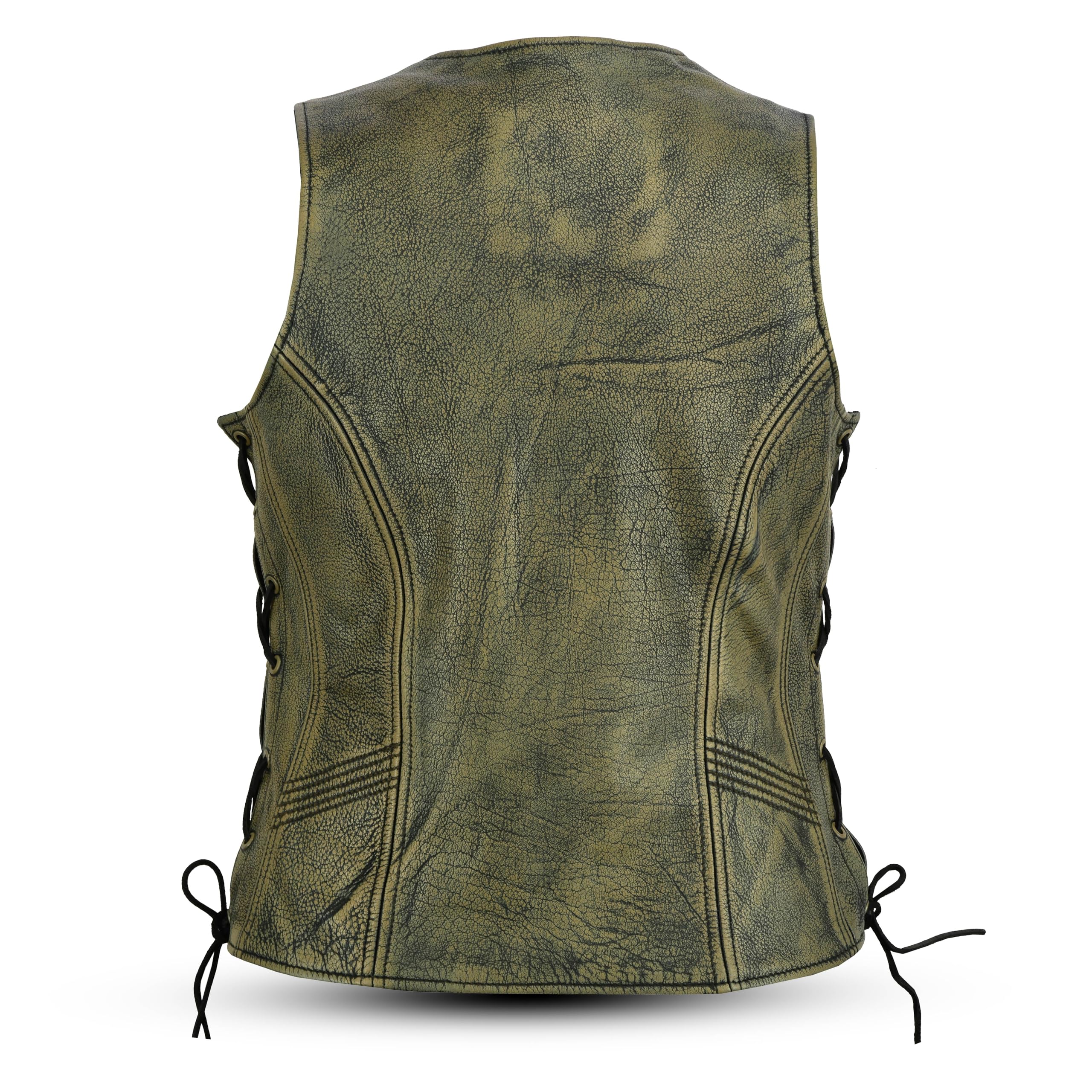 Leatherick Gilet in pelle vintage da donna senza maniche in vera pelle di bufalo marrone invecchiato, gilet/giacca