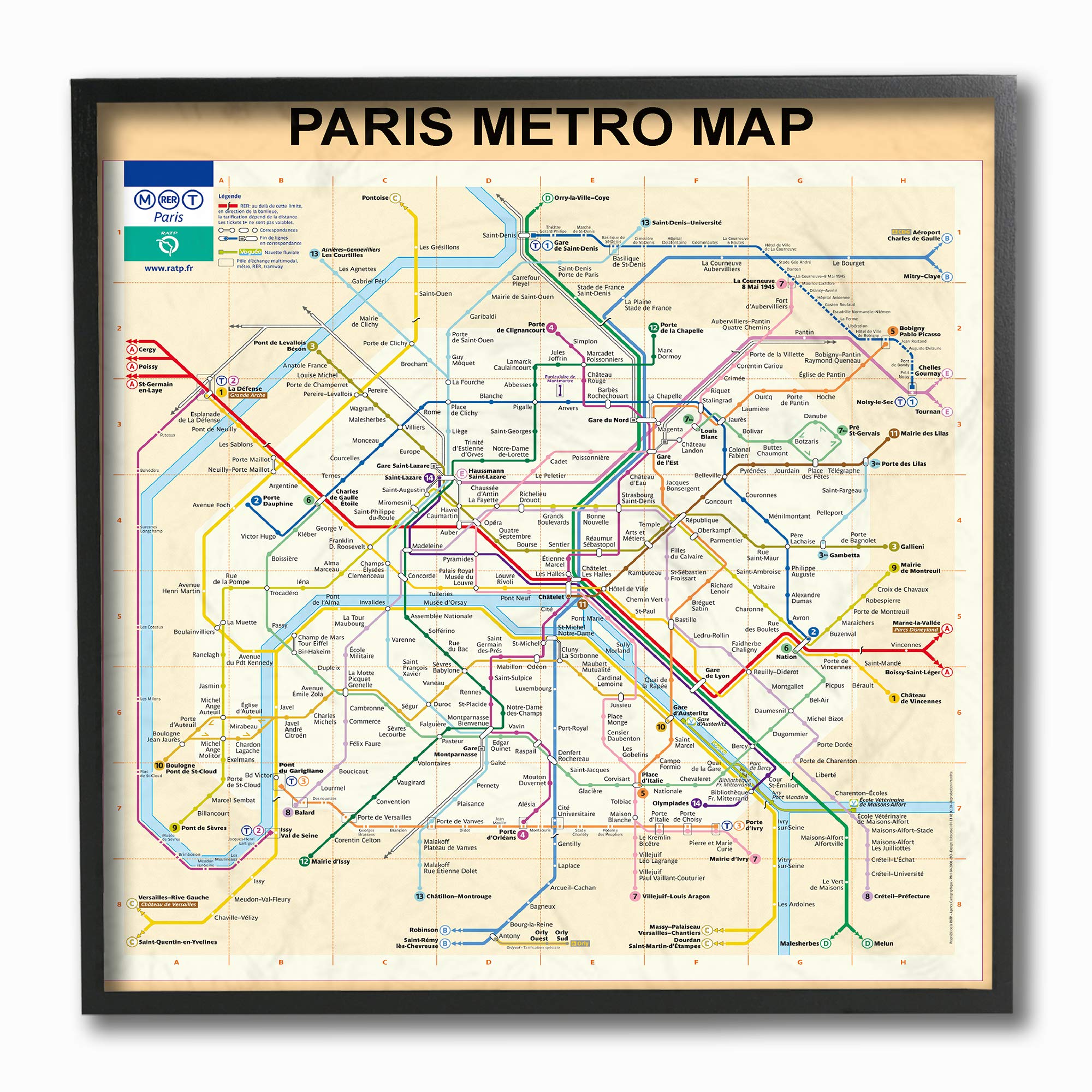 The Stupell Home Décor Collection Neutral Tan Travel Paris Metro Subway Map Framed Giclee Texturized Art, 12 x 12, Multi-Color