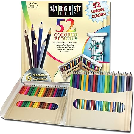 Sargent Art Set of 52 Colored Pencils including Metals, Assorted Colors, Writing, Drawing, Illustration, Non-Toxic