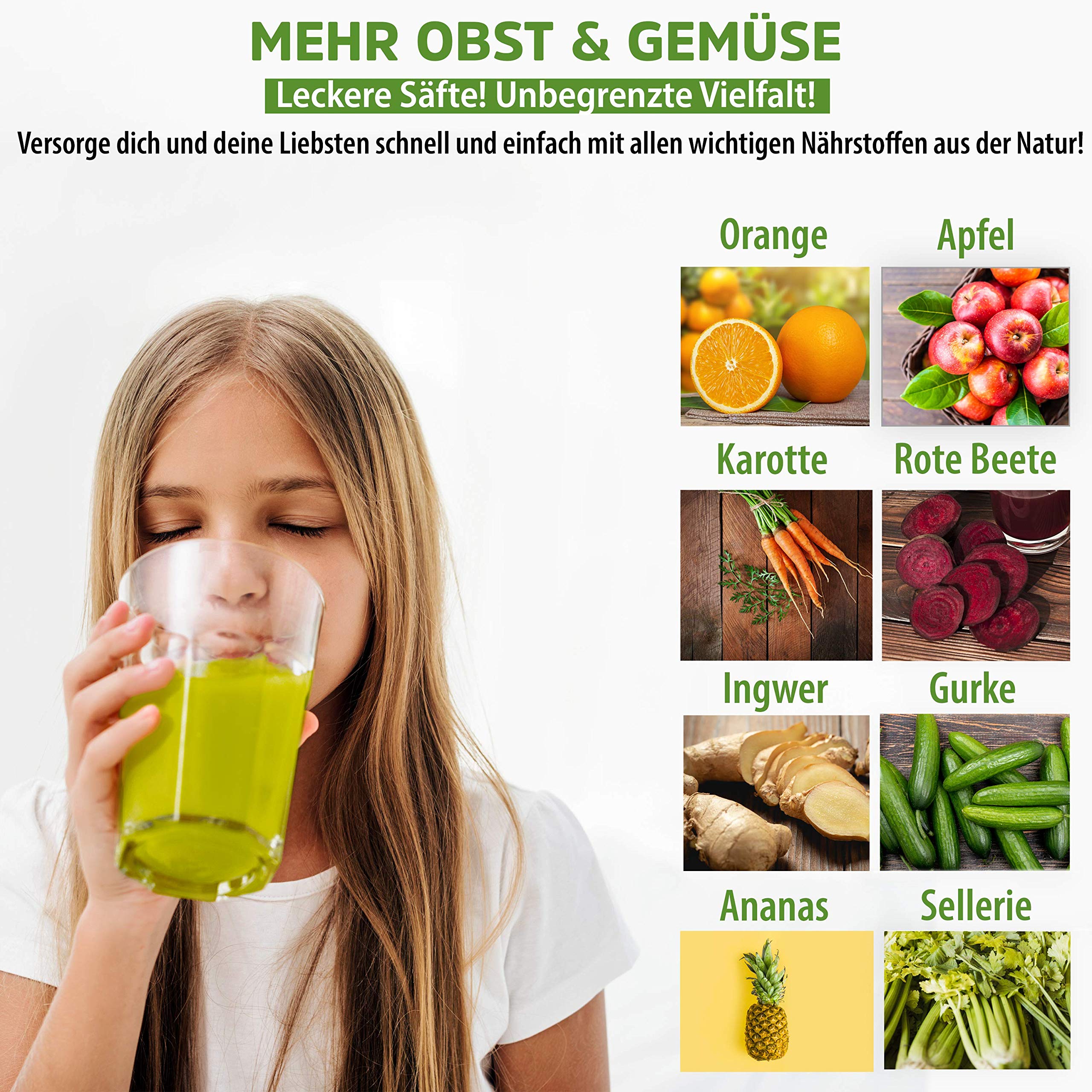 Nutrilovers Entsafter Slow Juicer NUTRI-PRESS NO.1 Testsieger Saftausbeute 3 Siebe Saft, Smoothie, Frucht-Eis, Sehr leise, BPA-Frei